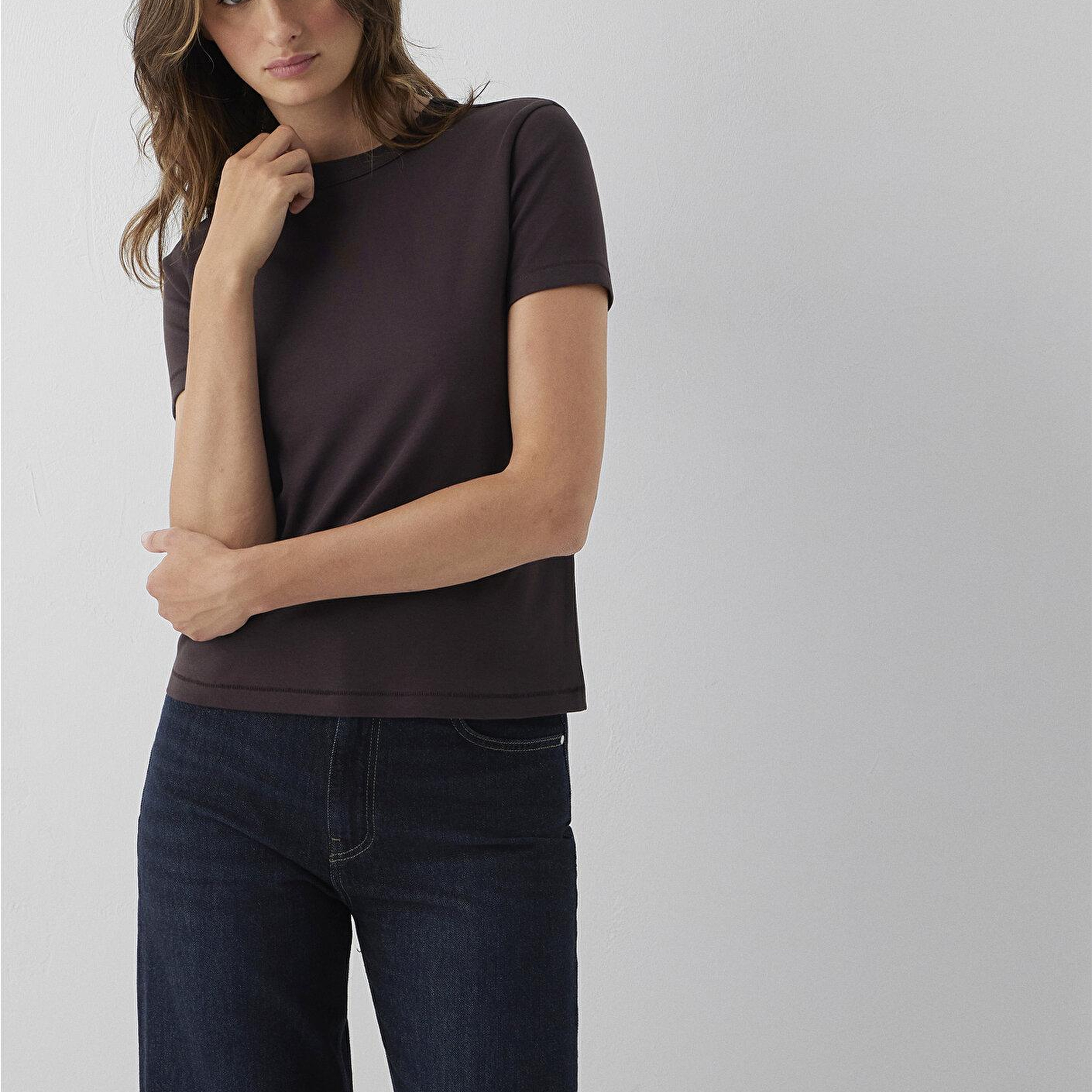 Mavi Kahverengi Basic Tişört Slim Fit / Dar Kesim 1612707-70240