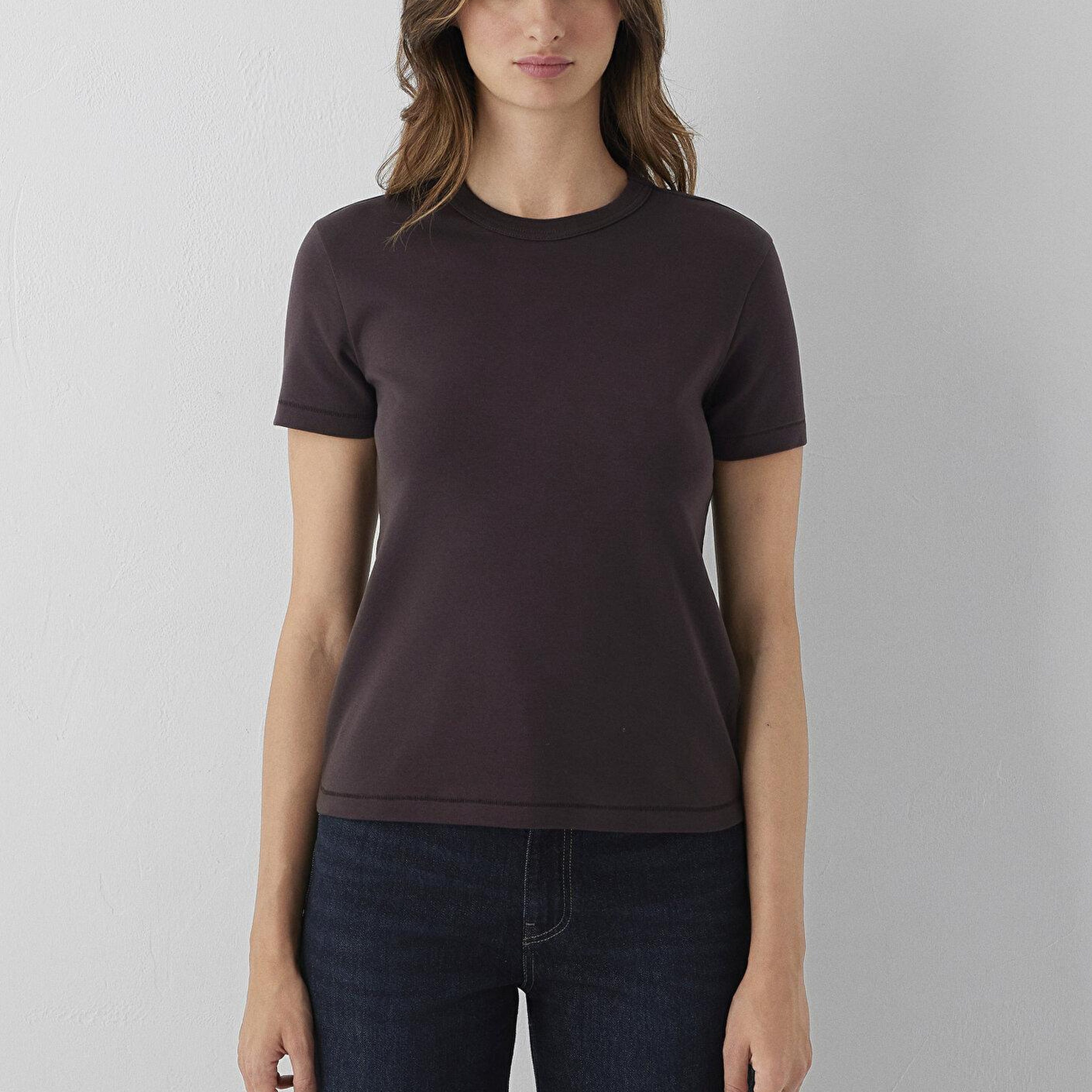 Mavi Kahverengi Basic Tişört Slim Fit / Dar Kesim 1612707-70240