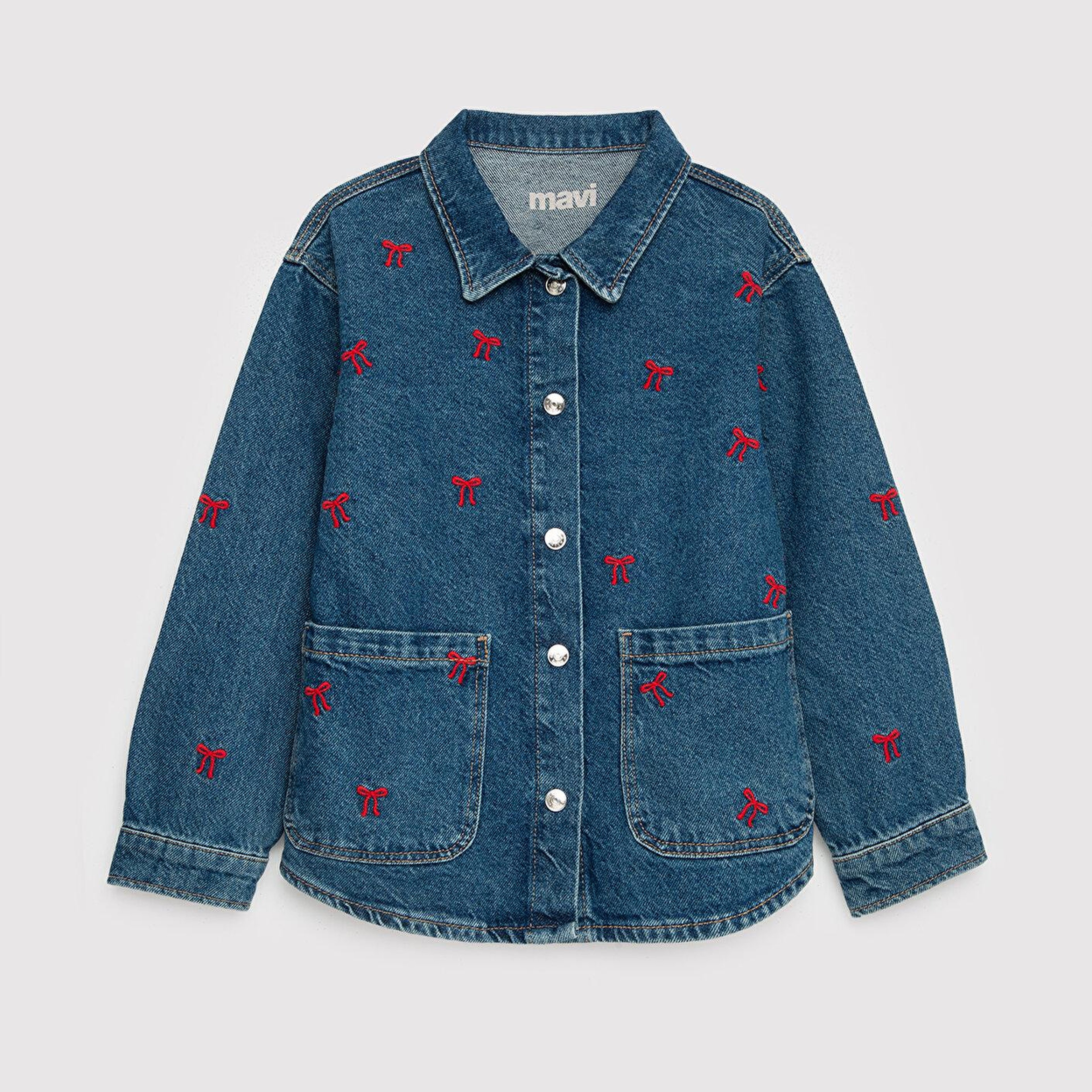 Mavi LUYU 90lar Kurdele Nakışlı Koyu Mavi Denim Gömlek Regular Fit / Normal Kesim 7210002-A4164