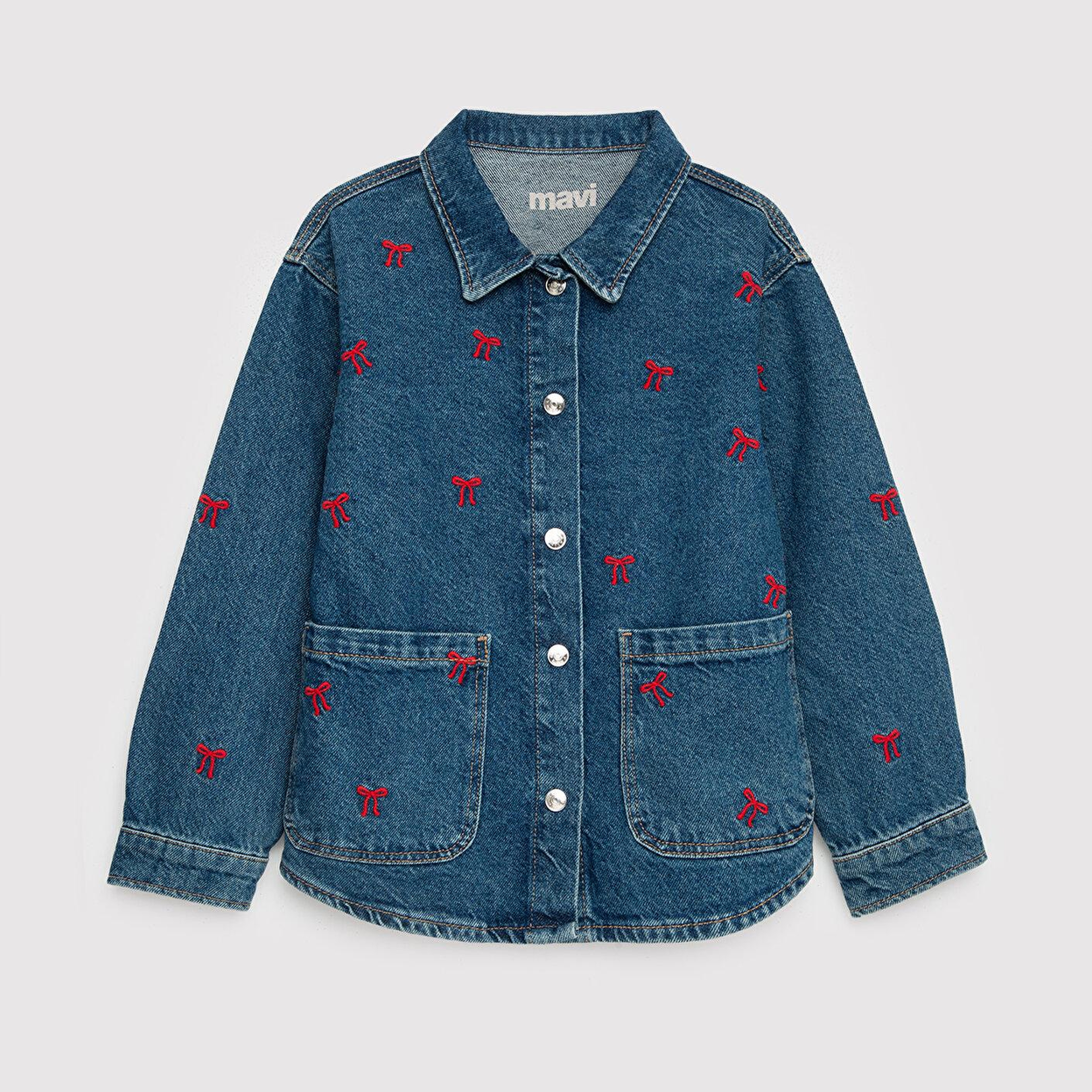 Mavi LUYU 90lar Kurdele Nakışlı Koyu Mavi Denim Gömlek Regular Fit / Normal Kesim 7210002-A4164
