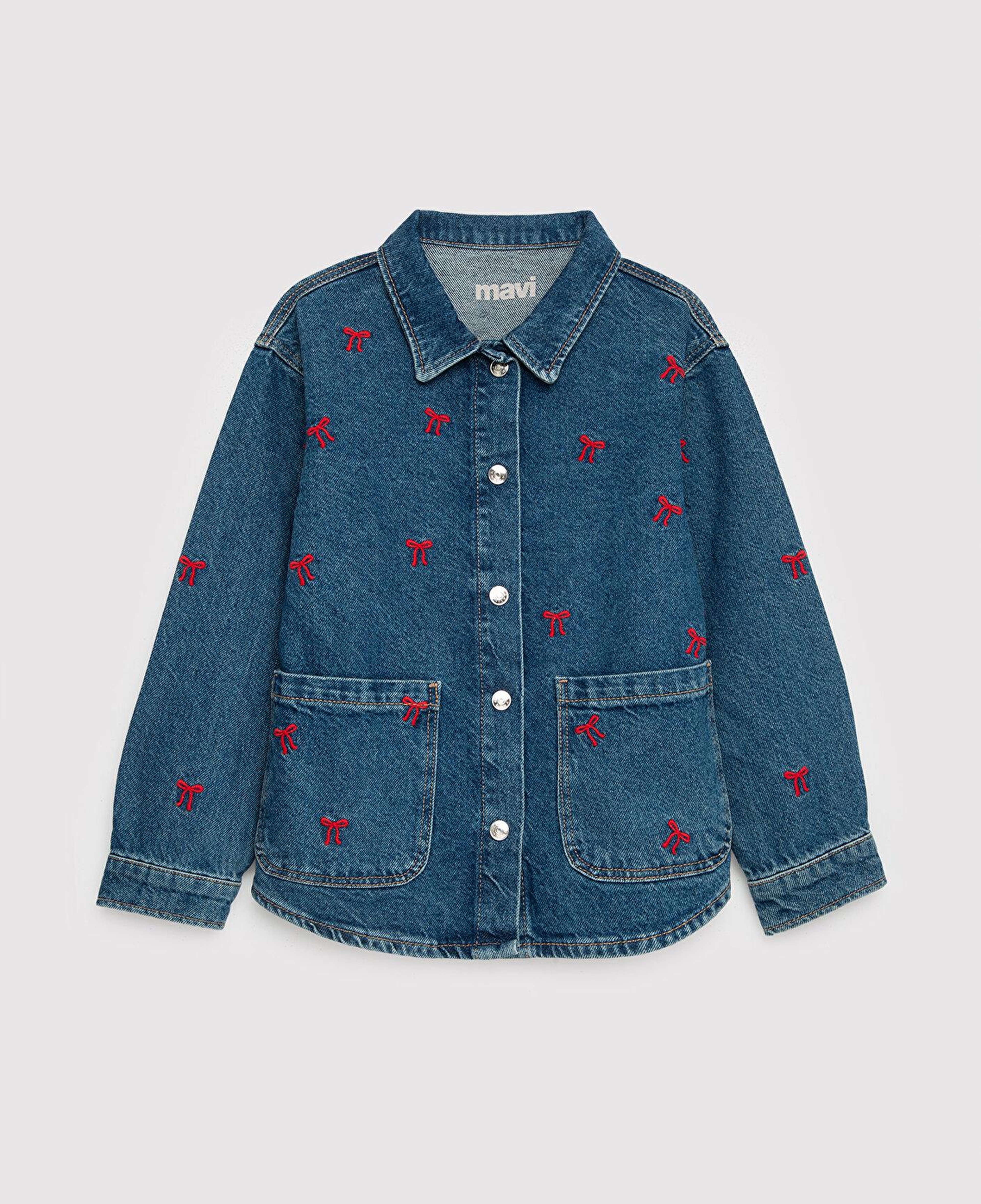 Mavi LUYU 90lar Kurdele Nakışlı Koyu Mavi Denim Gömlek Regular Fit / Normal Kesim 7210002-A4164