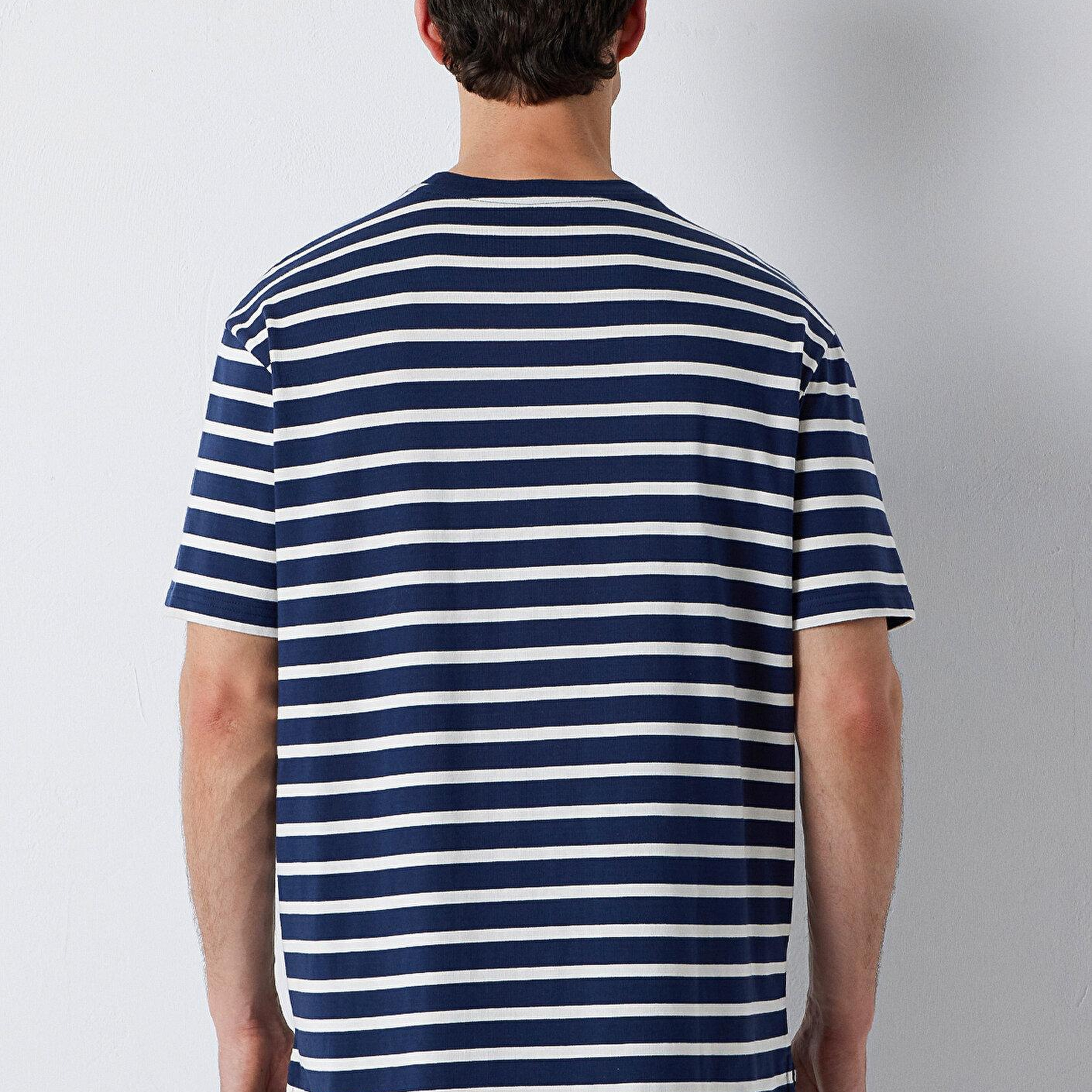 Mavi Çizgili Tişört Loose Fit / Bol Rahat Kesim 0613516-70490