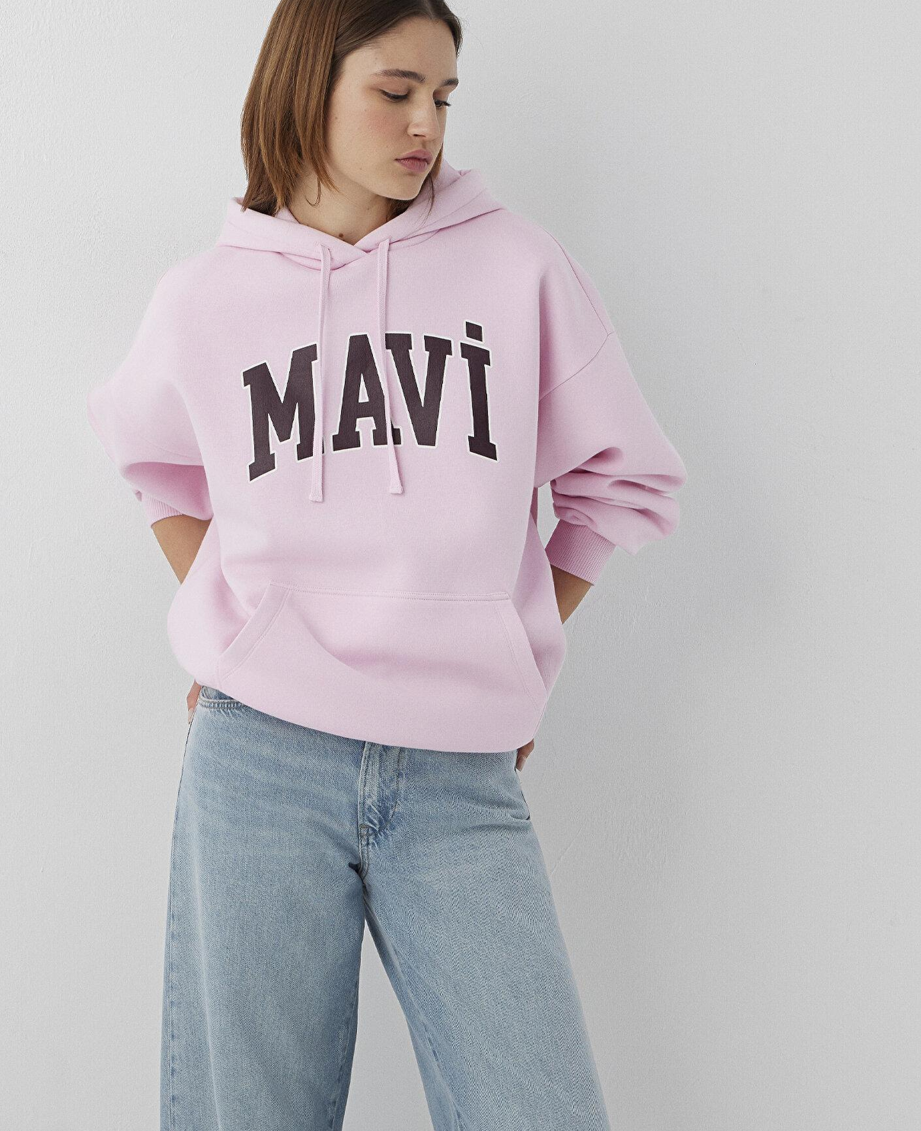 Mavi Mavi Logo Baskılı Kapüşonlu Pembe Sweatshirt 1600361-86959