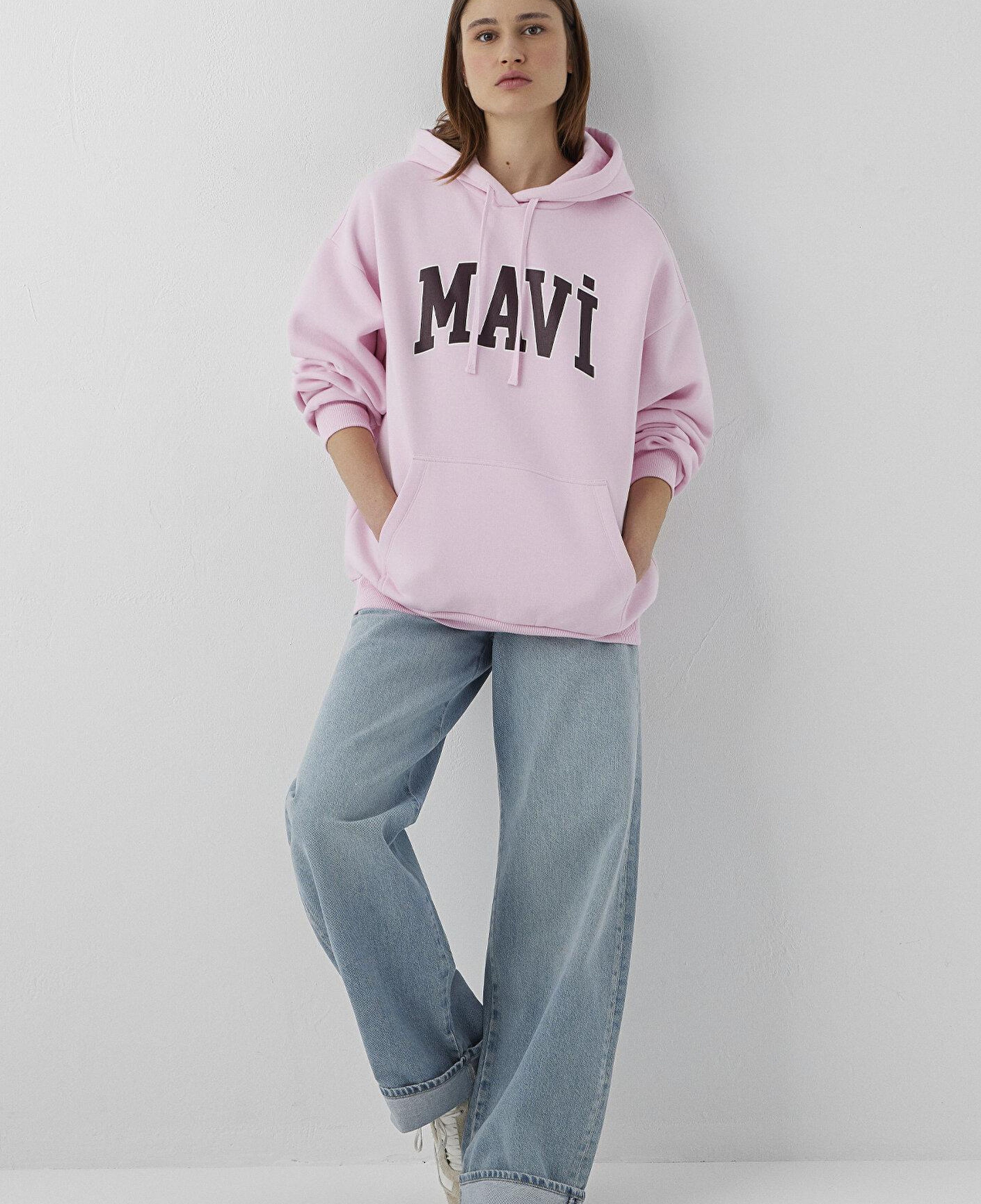 Mavi Mavi Logo Baskılı Kapüşonlu Pembe Sweatshirt 1600361-86959