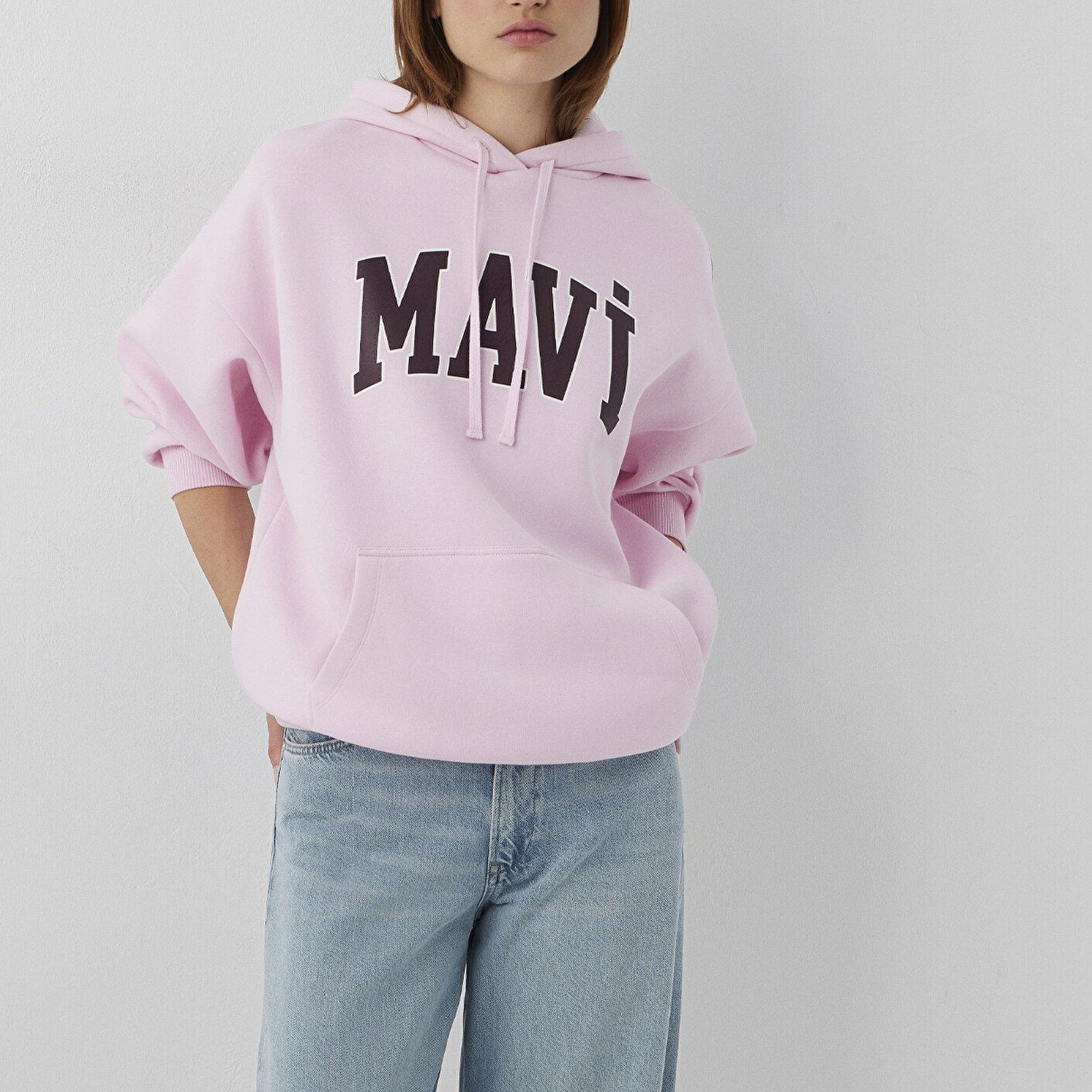 Mavi Mavi Logo Baskılı Kapüşonlu Pembe Sweatshirt 1600361-86959