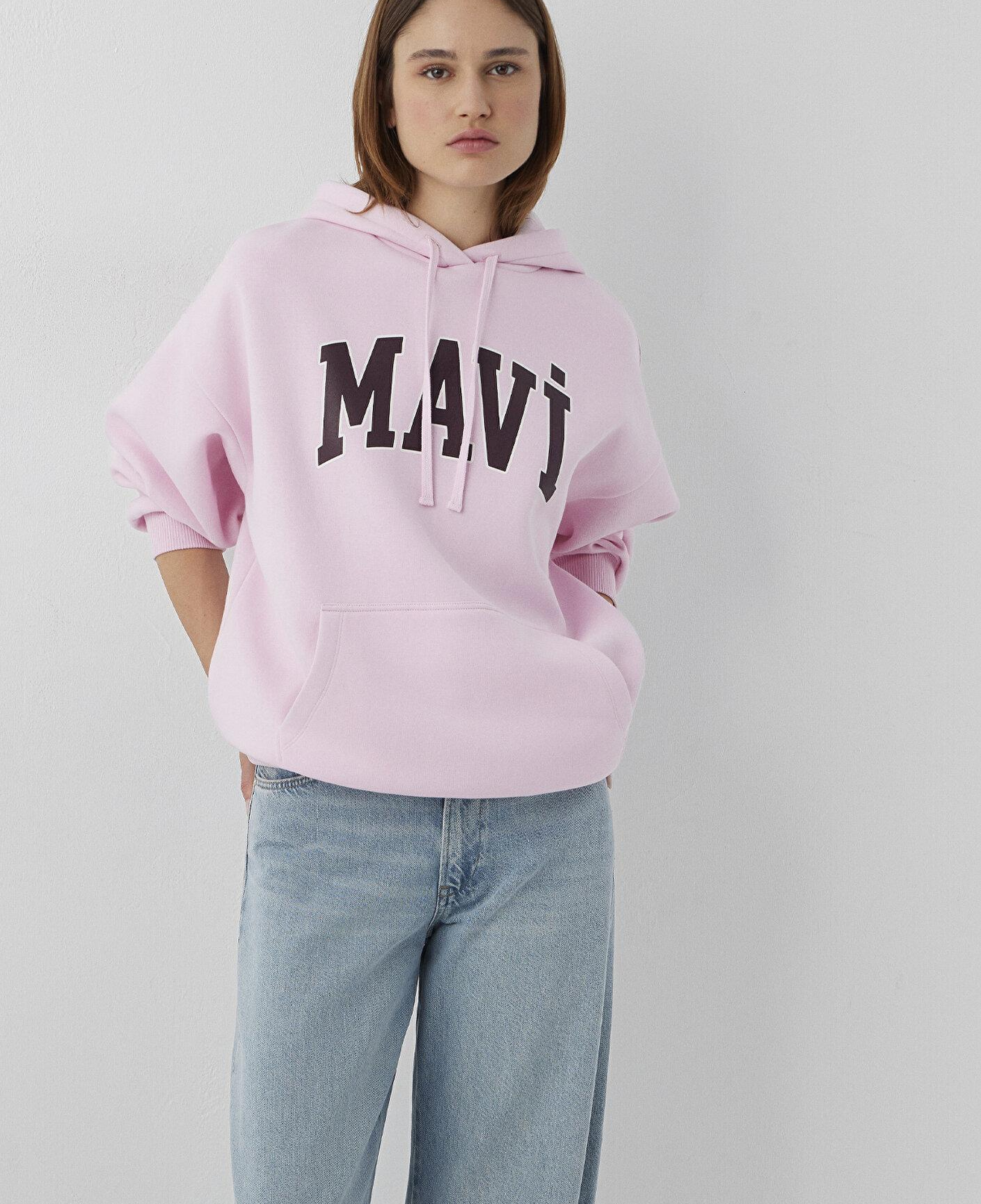 Mavi Mavi Logo Baskılı Kapüşonlu Pembe Sweatshirt 1600361-86959