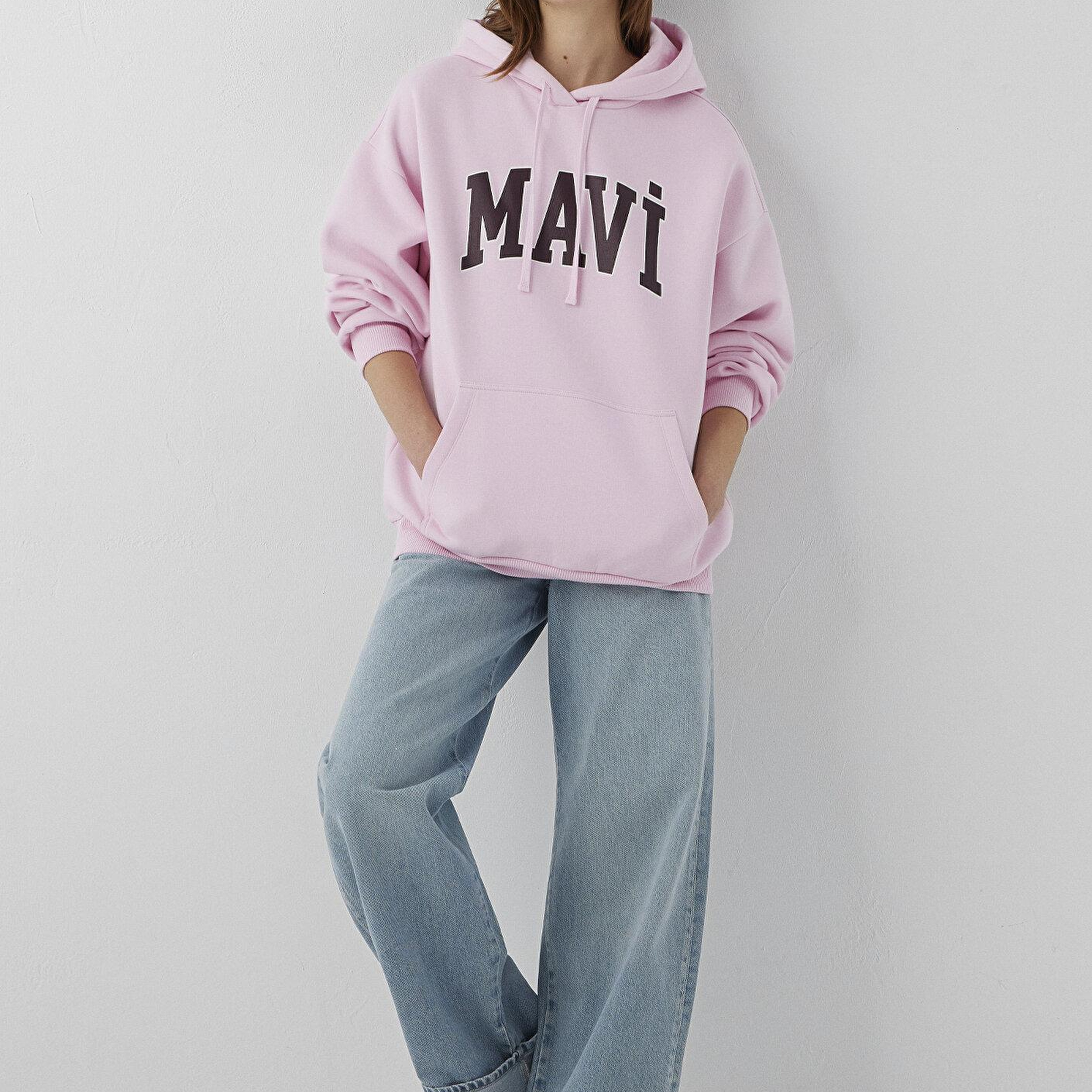 Mavi Mavi Logo Baskılı Kapüşonlu Pembe Sweatshirt 1600361-86959