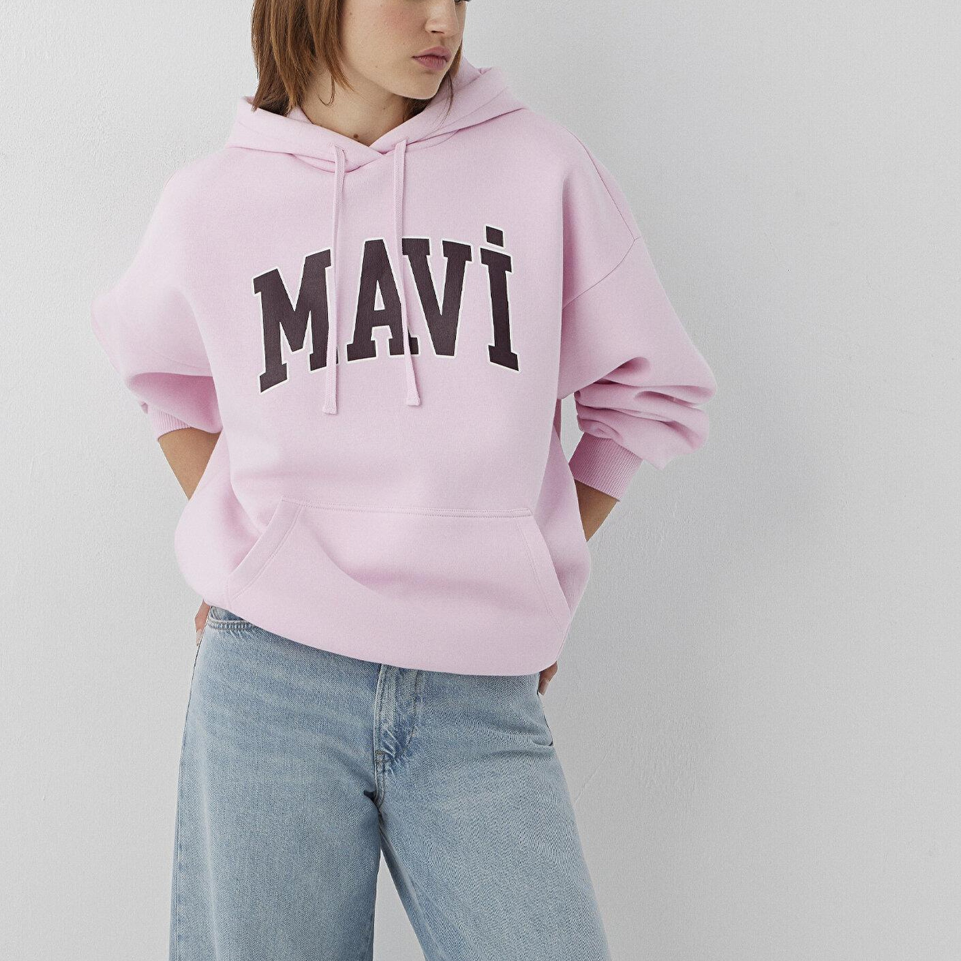 Mavi Mavi Logo Baskılı Kapüşonlu Pembe Sweatshirt 1600361-86959
