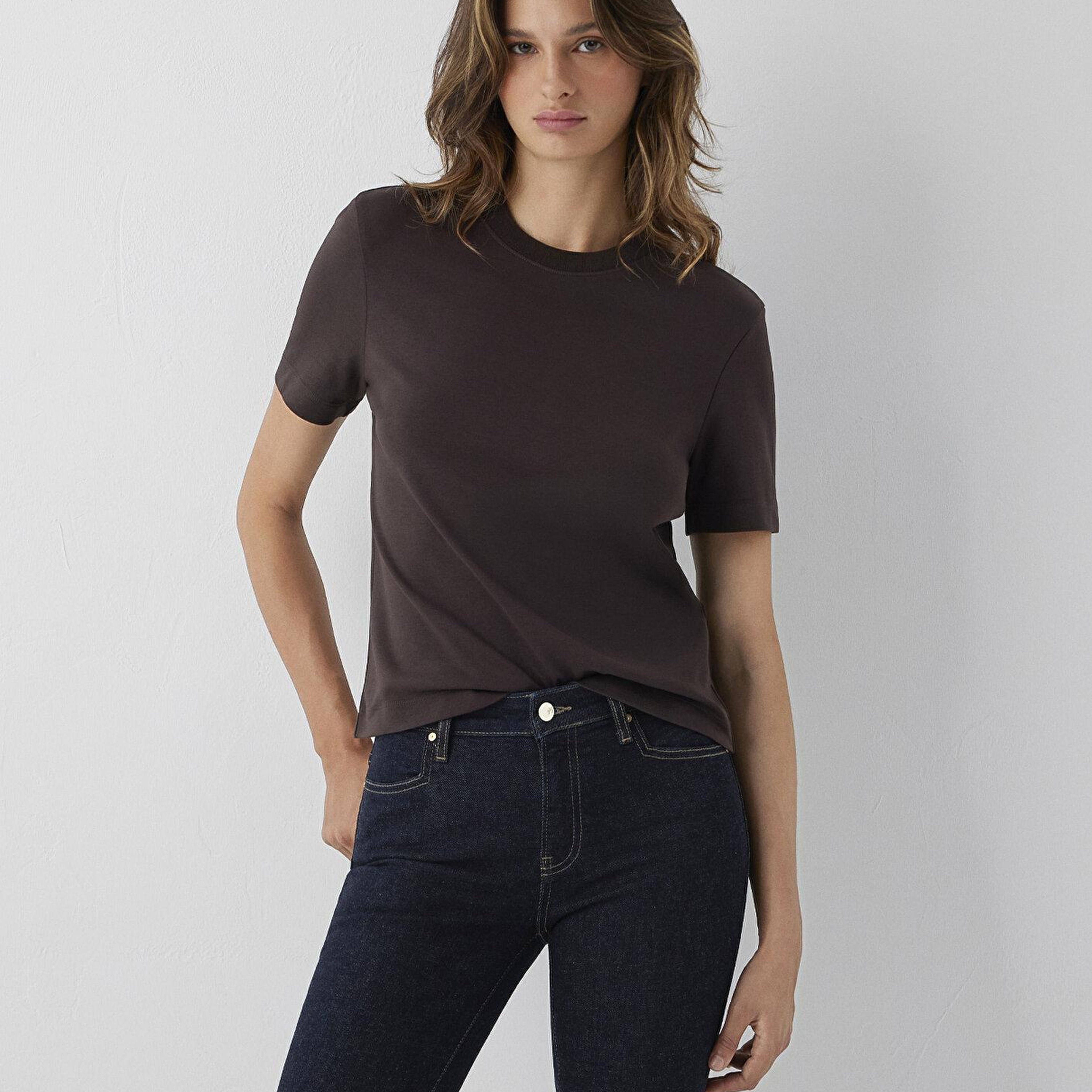 Mavi Kahverengi Basic Tişört Slim Fit / Dar Kesim 1614219-70240