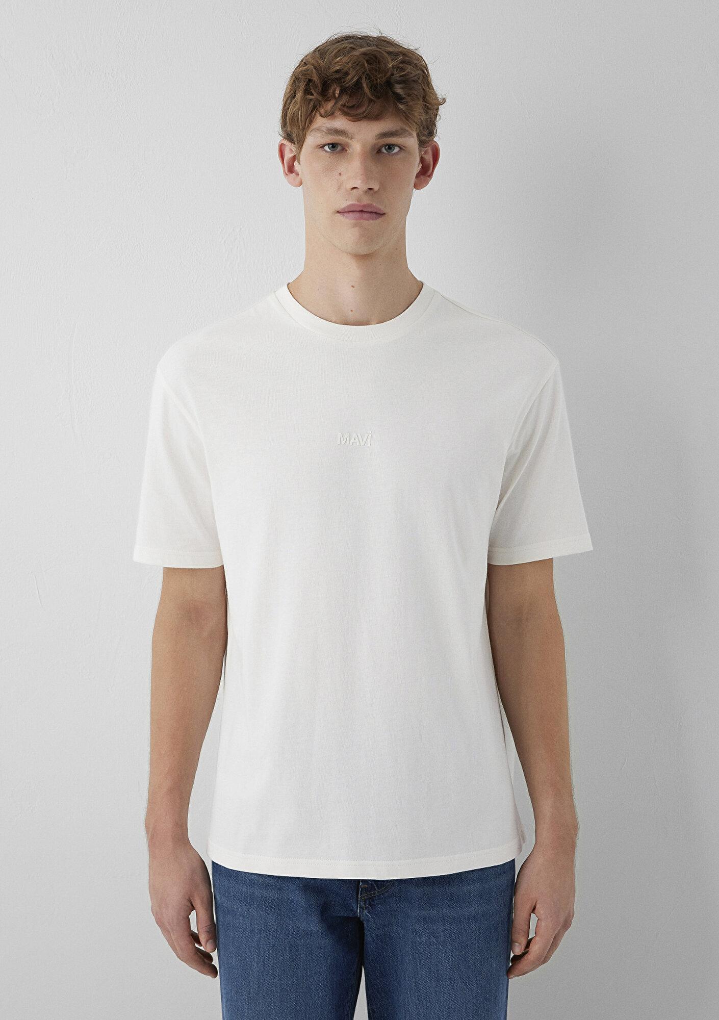 Mavi Mavi Logo Ekru Tişört Loose Fit / Bol Rahat Kesim 0613093-70057