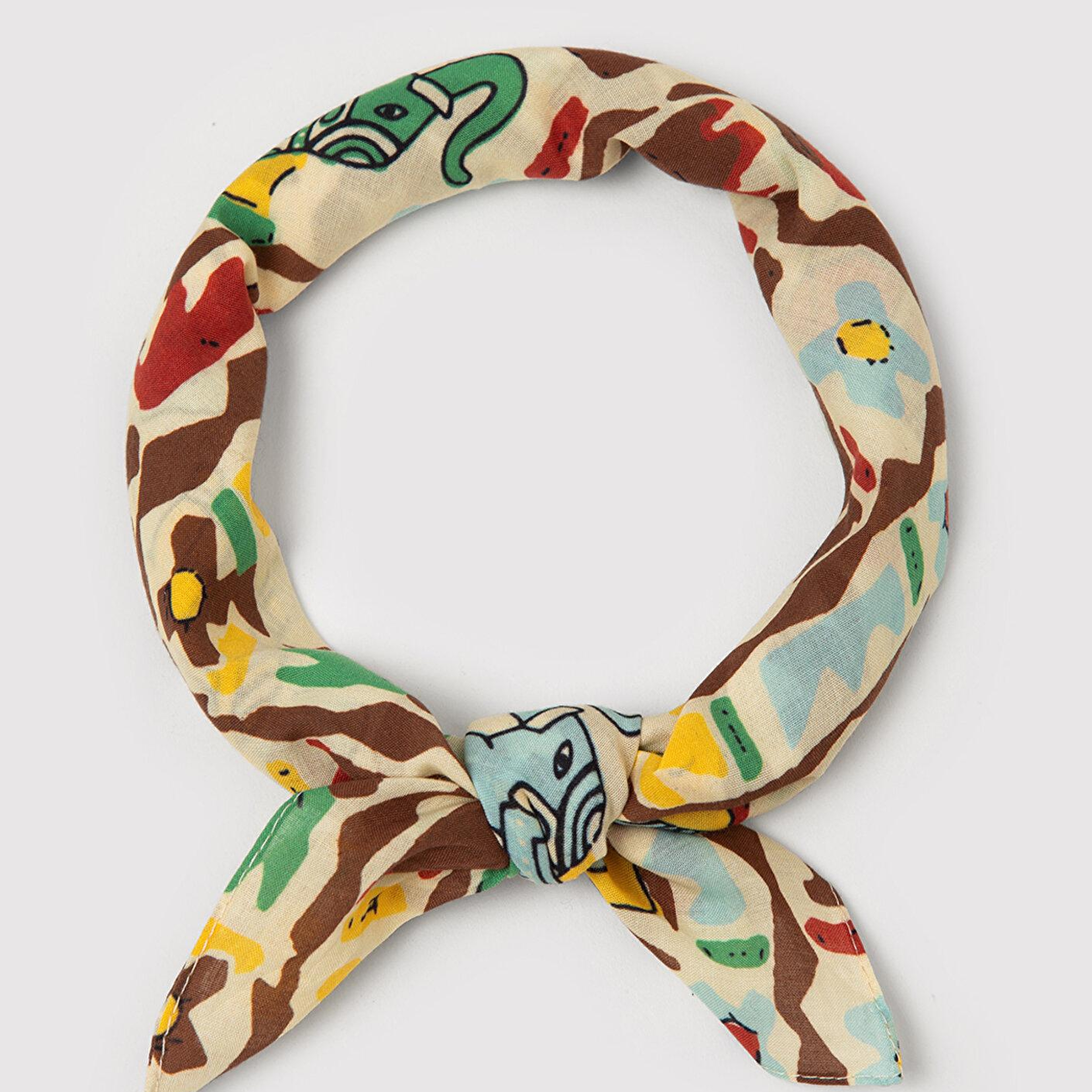 Mavi Fil Baskılı Ekru Bandana 1920306-33004