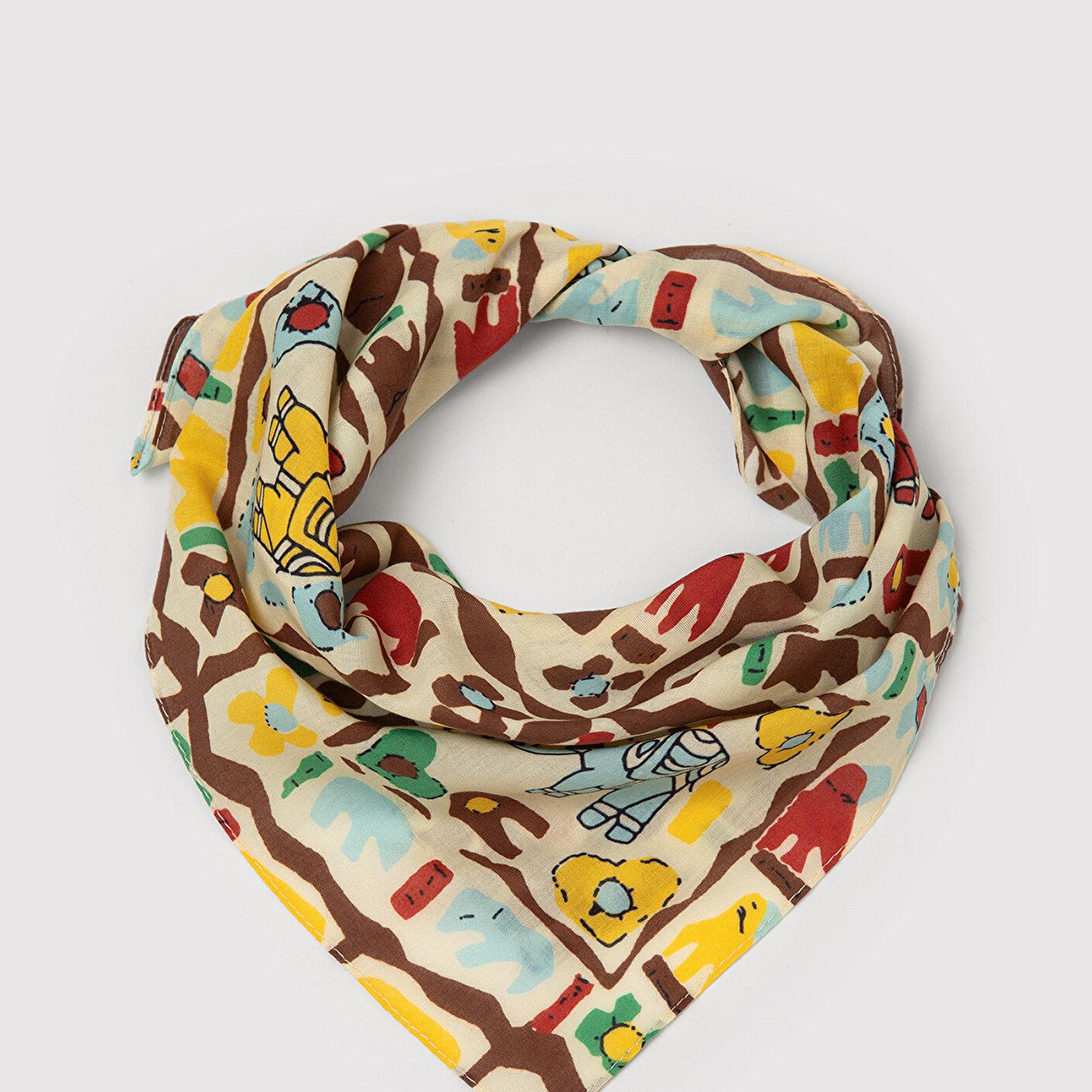 Mavi Fil Baskılı Ekru Bandana 1920306-33004