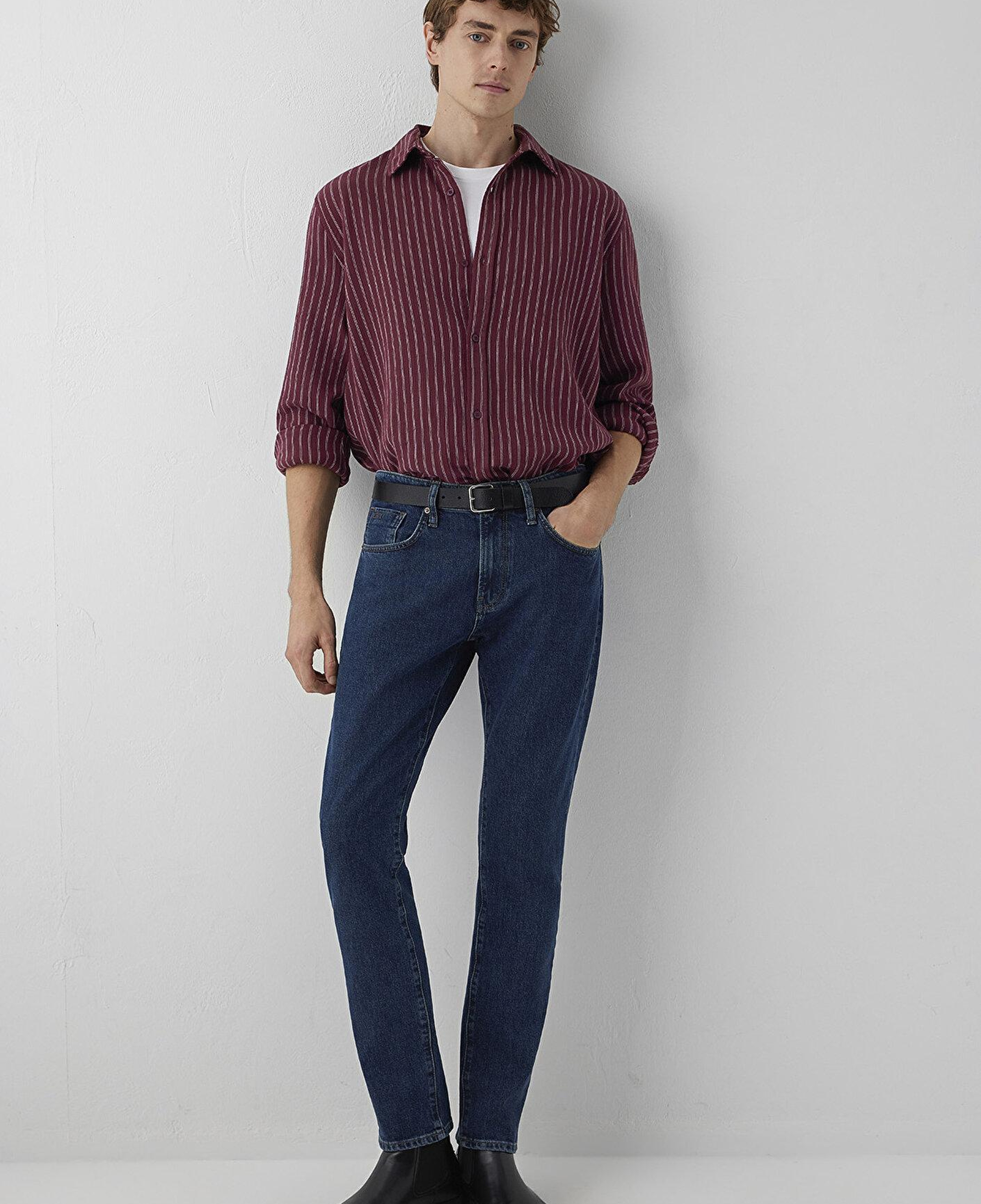 Mavi Çizgili Gömlek Loose Fit / Bol Rahat Kesim 0211969-A7374