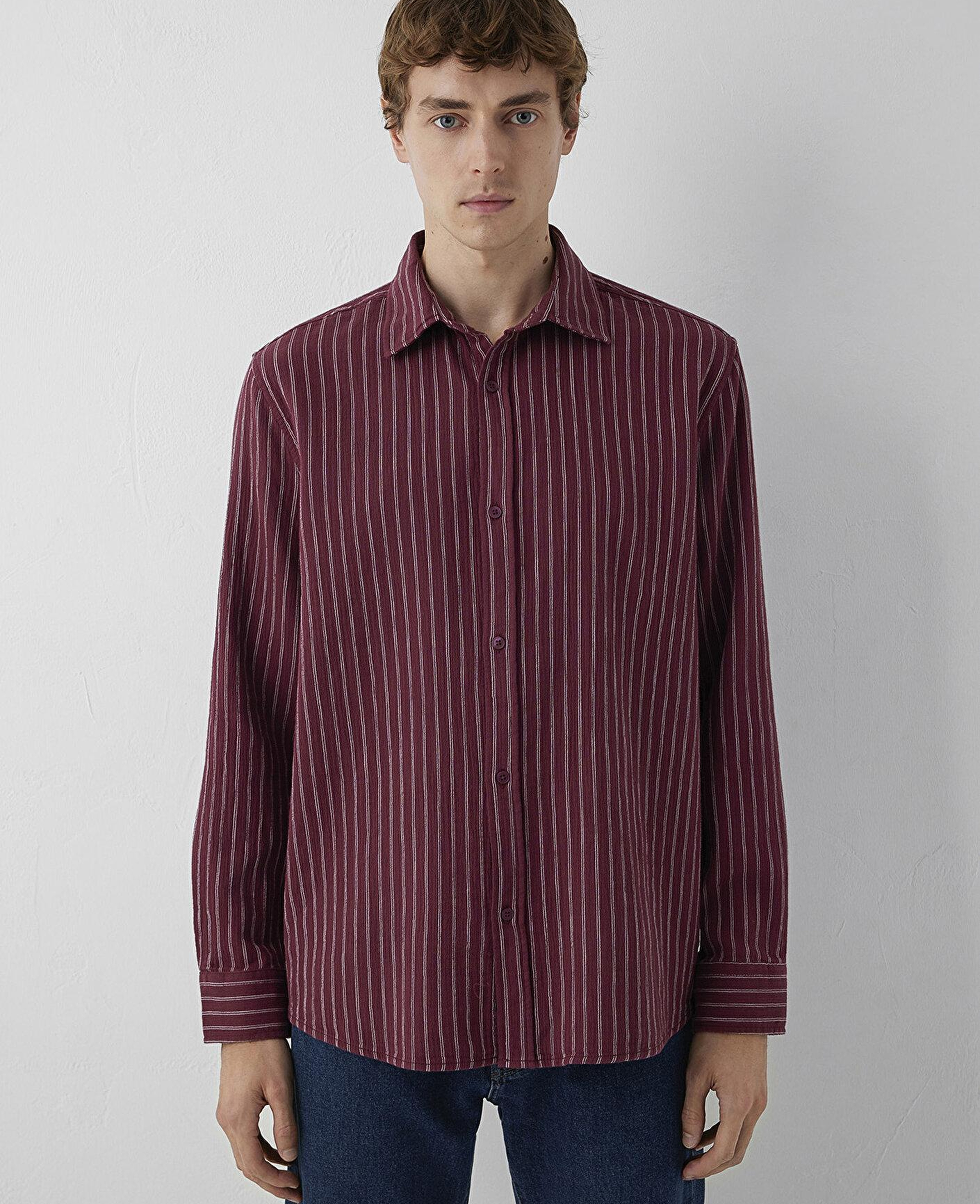 Mavi Çizgili Gömlek Loose Fit / Bol Rahat Kesim 0211969-A7374