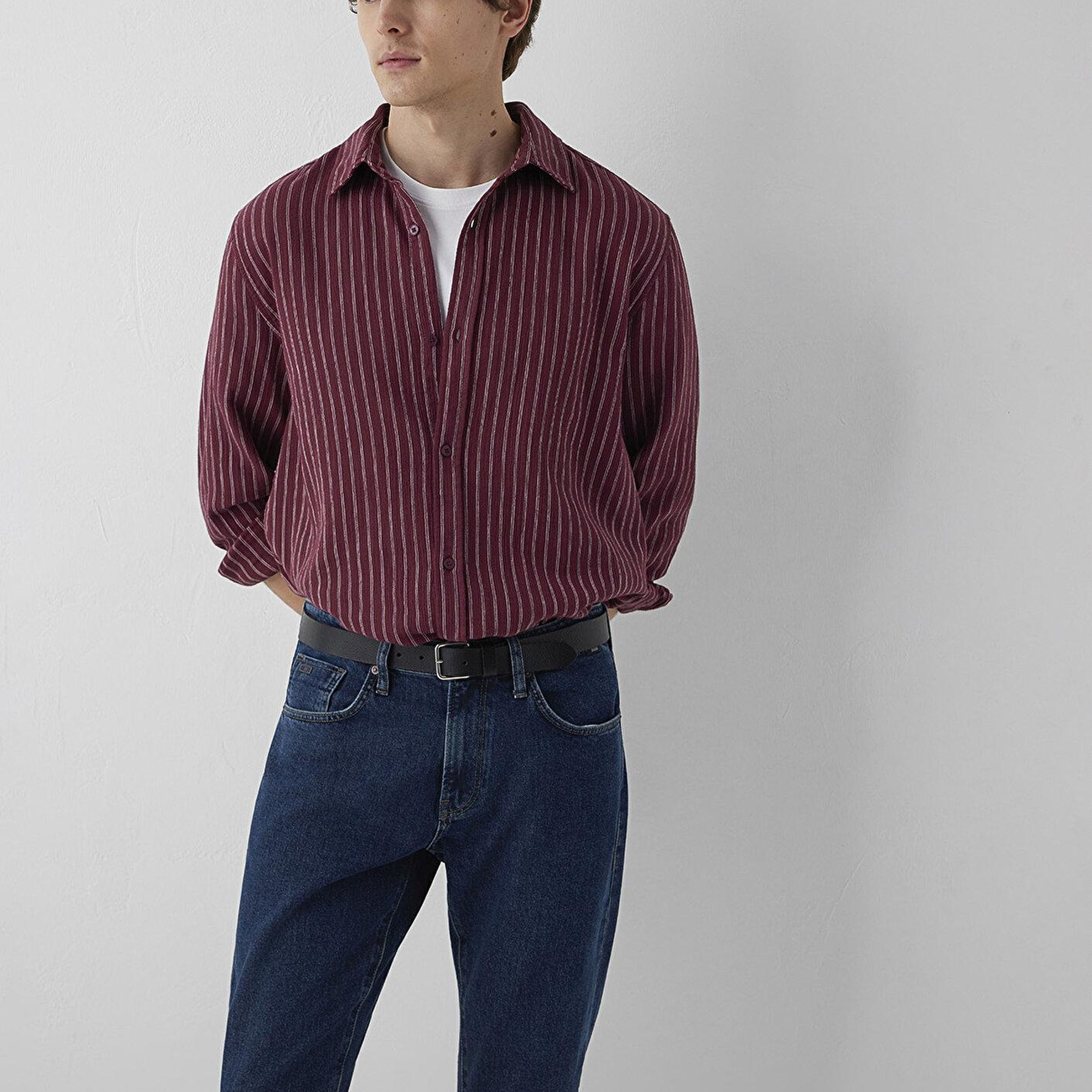 Mavi Çizgili Gömlek Loose Fit / Bol Rahat Kesim 0211969-A7374