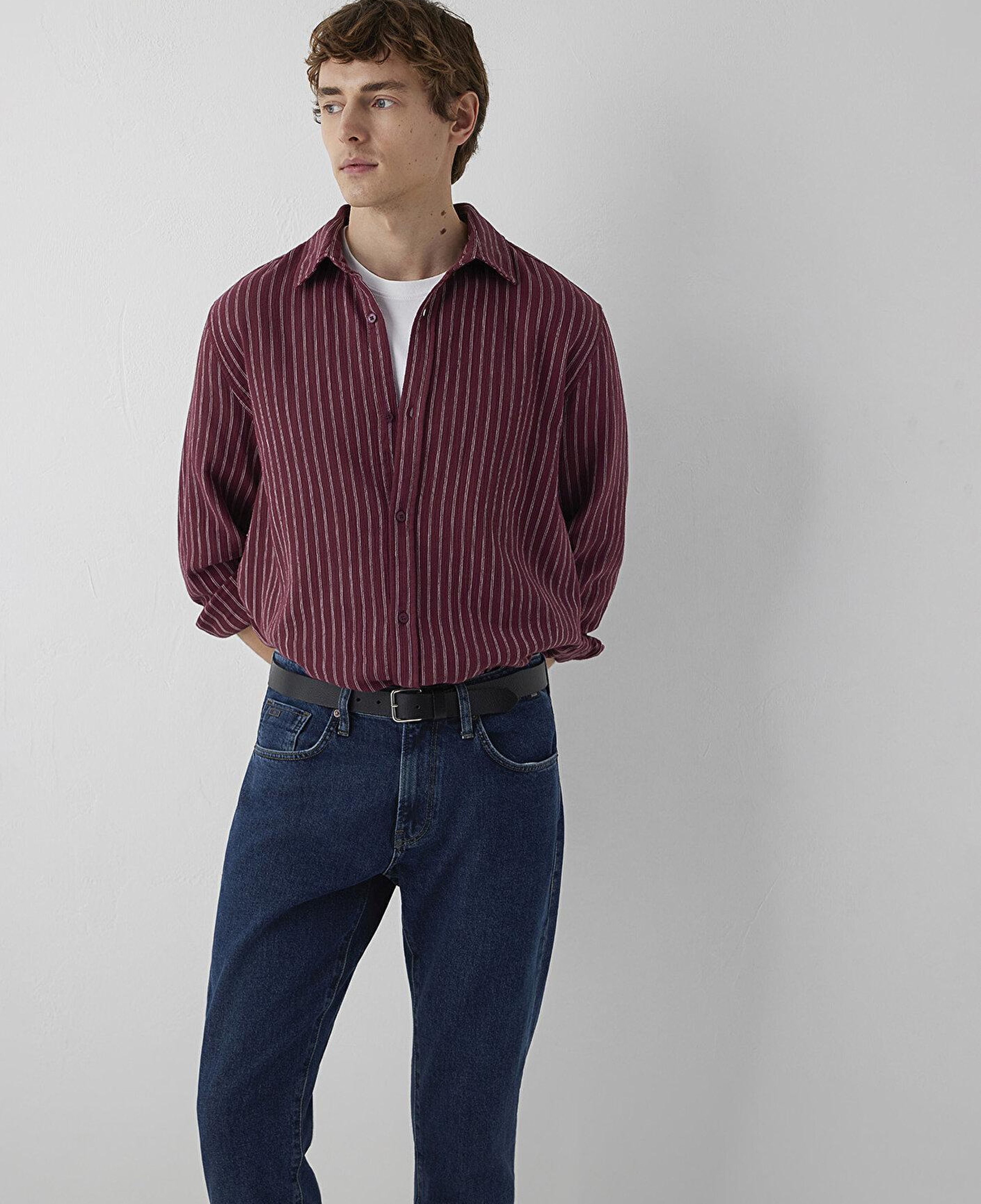 Mavi Çizgili Gömlek Loose Fit / Bol Rahat Kesim 0211969-A7374