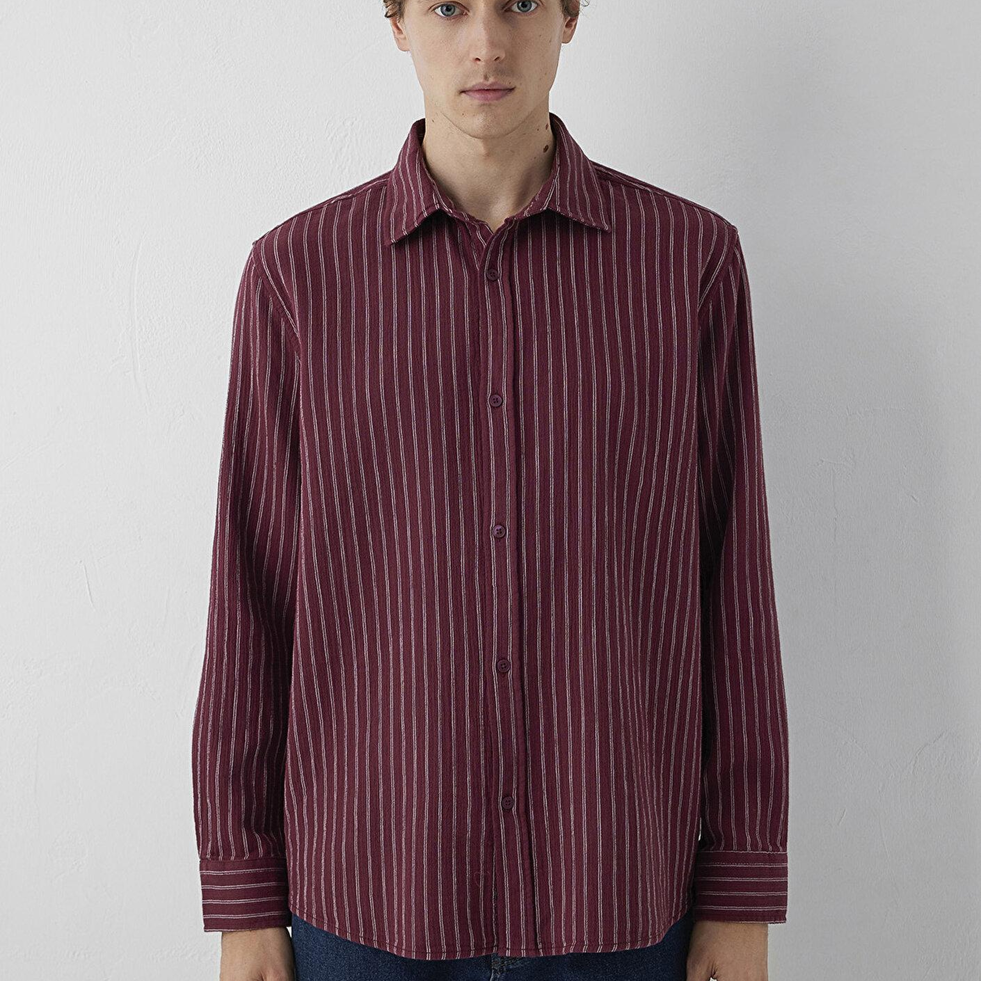 Mavi Çizgili Gömlek Loose Fit / Bol Rahat Kesim 0211969-A7374