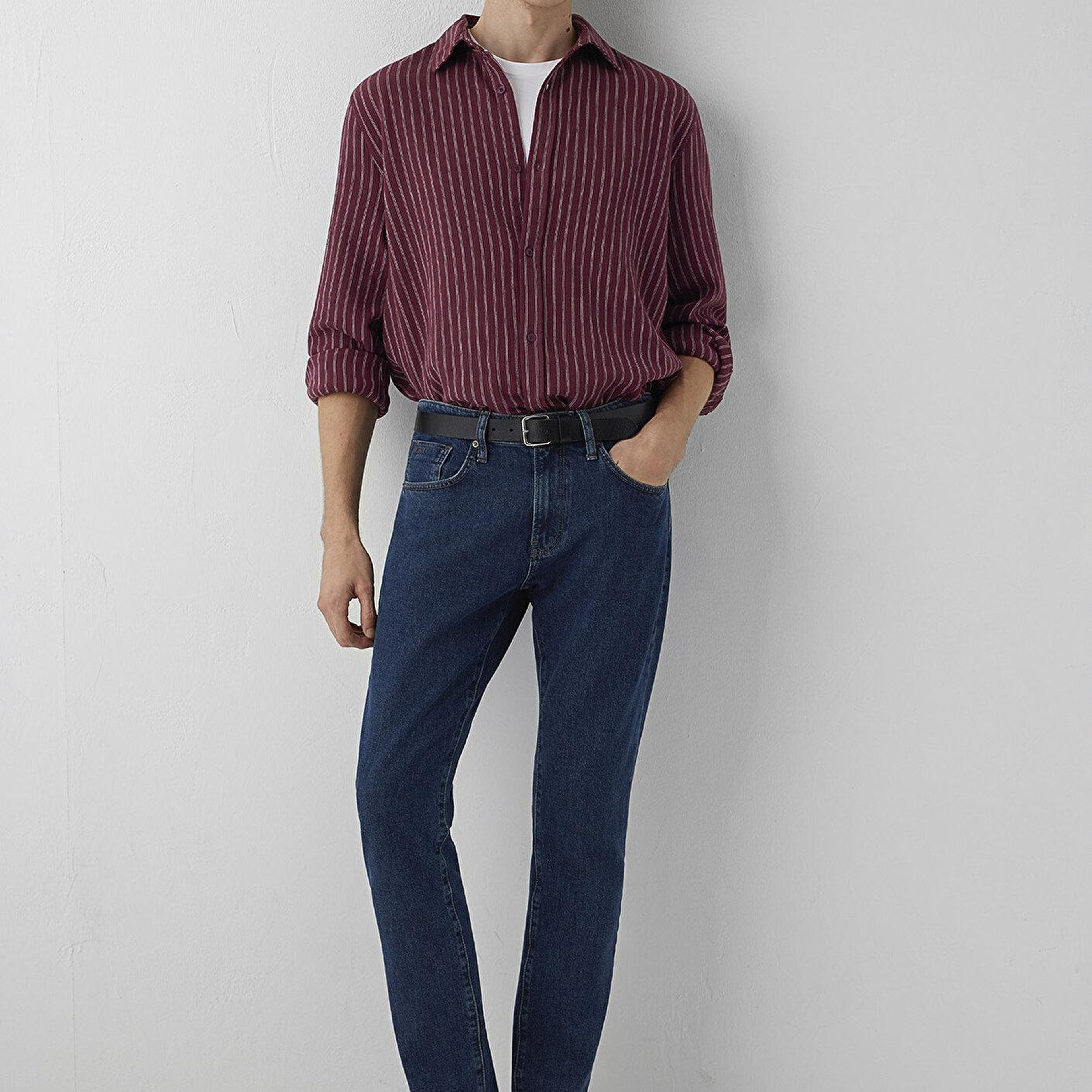 Mavi Çizgili Gömlek Loose Fit / Bol Rahat Kesim 0211969-A7374