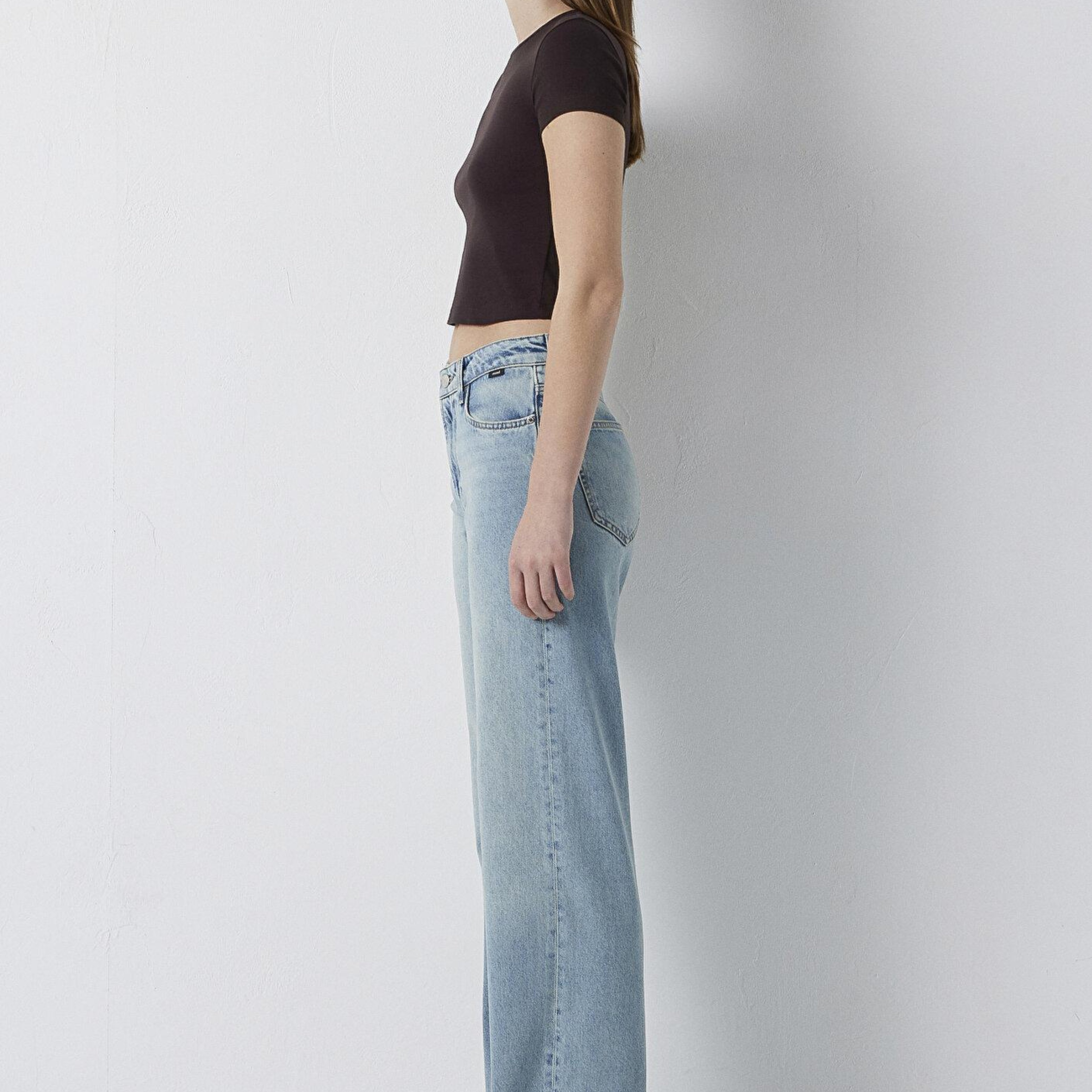 Mavi Kahverengi Basic Tişört Crop / Kısa Kesim 1600814-70240