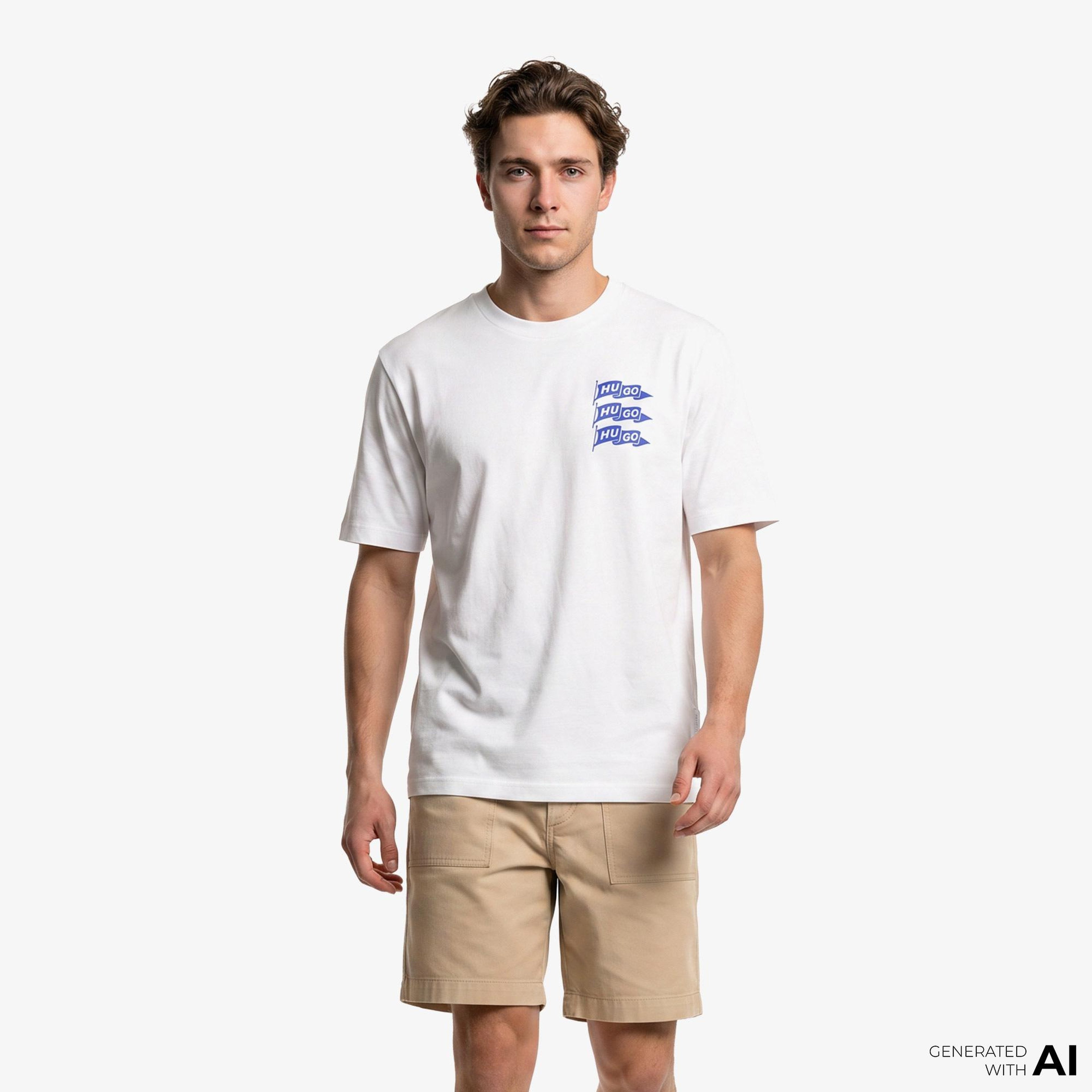 Hugo Nalien Erkek Beyaz T-Shirt