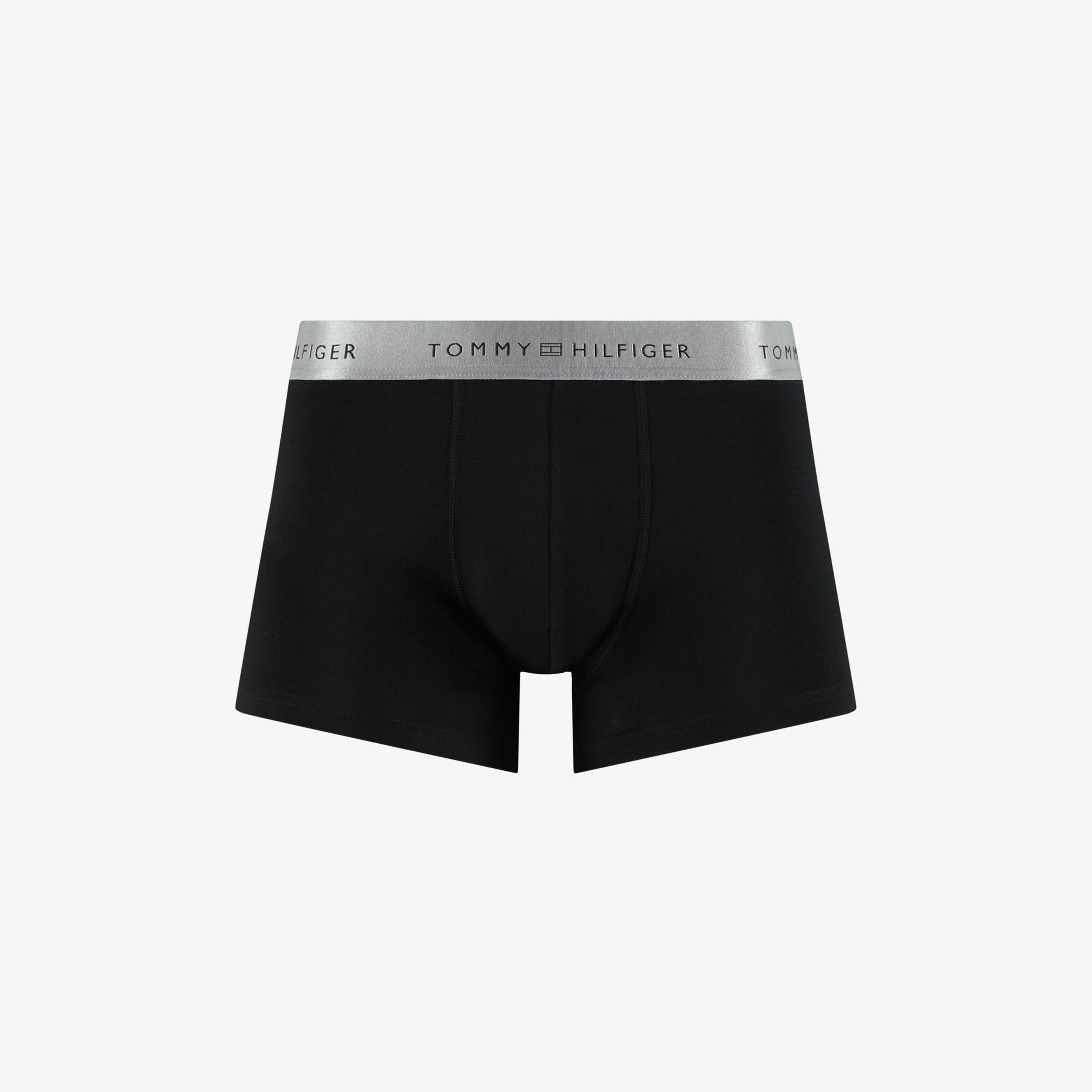 Tommy Hilfiger Trunk 3'lü Siyah/Gümüş/Yeşil Bantlı Erkek Siyah Boxer