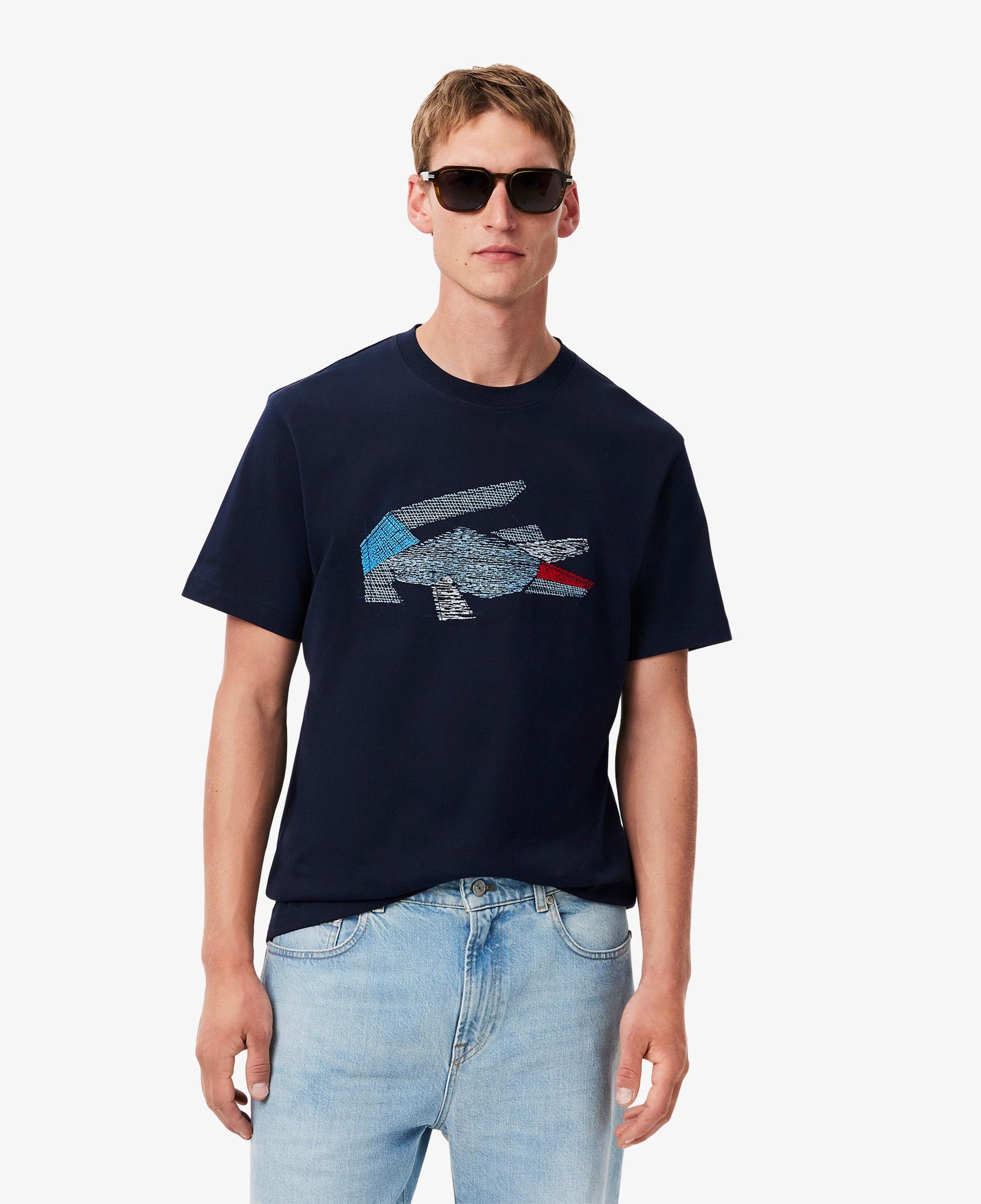 Erkek Classic Fit Bisiklet Yaka Baskılı Lacivert T-Shirt