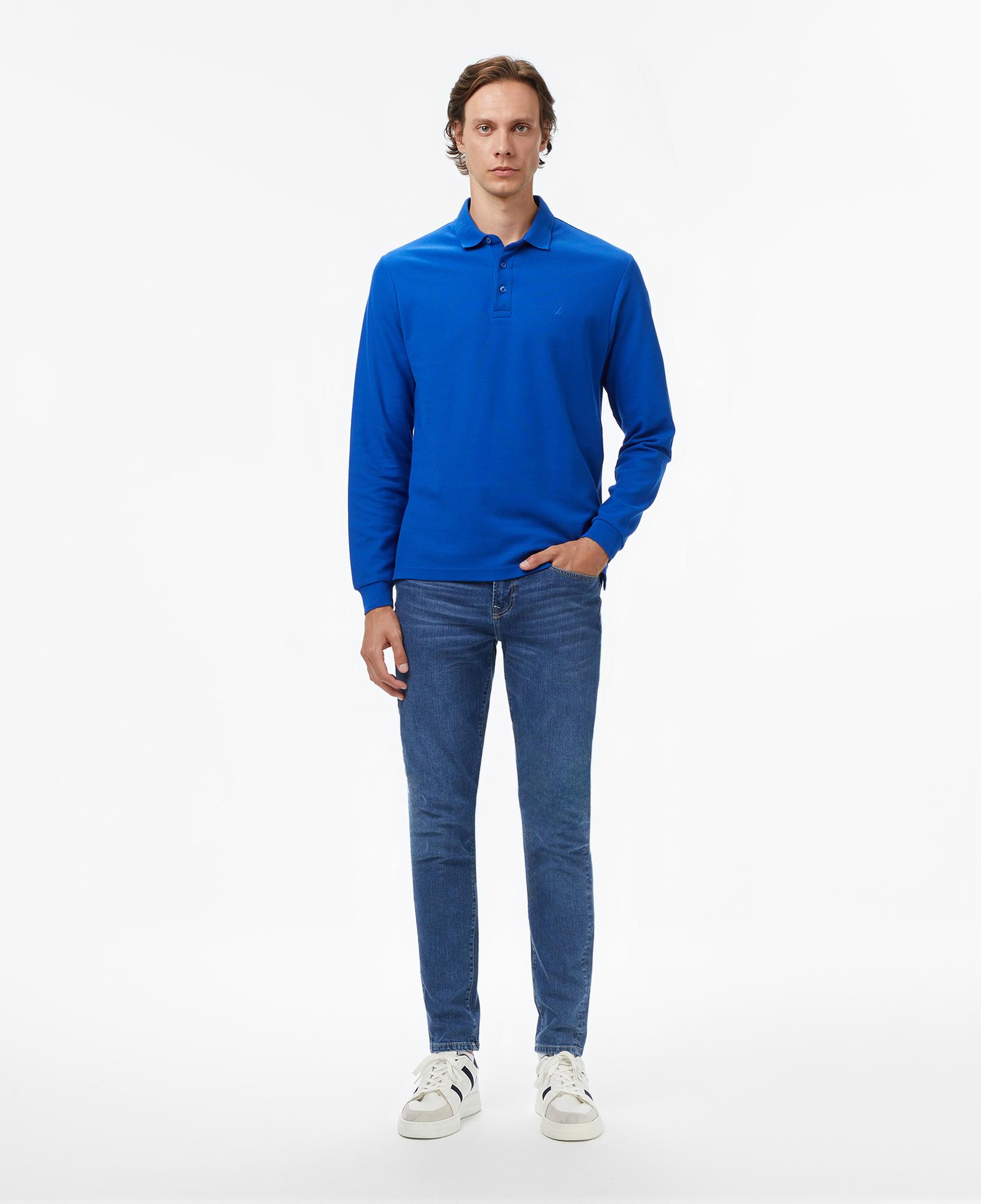 Nautica Classic Fit Uzun Kollu Polo Yaka Erkek Mavi T-shirt