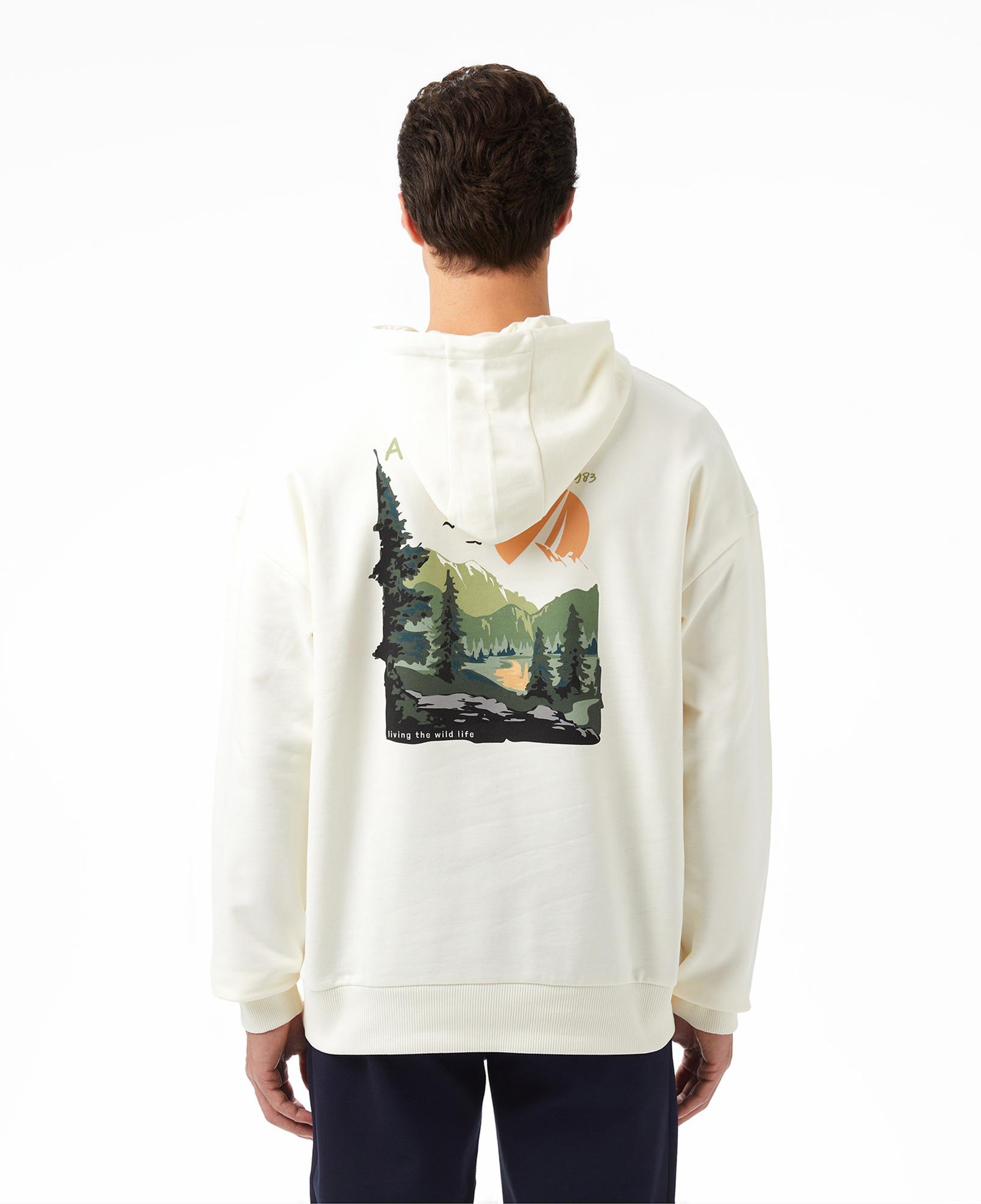 Nautica Erkek Krem Oversize Kapüşonlu Sweatshirt