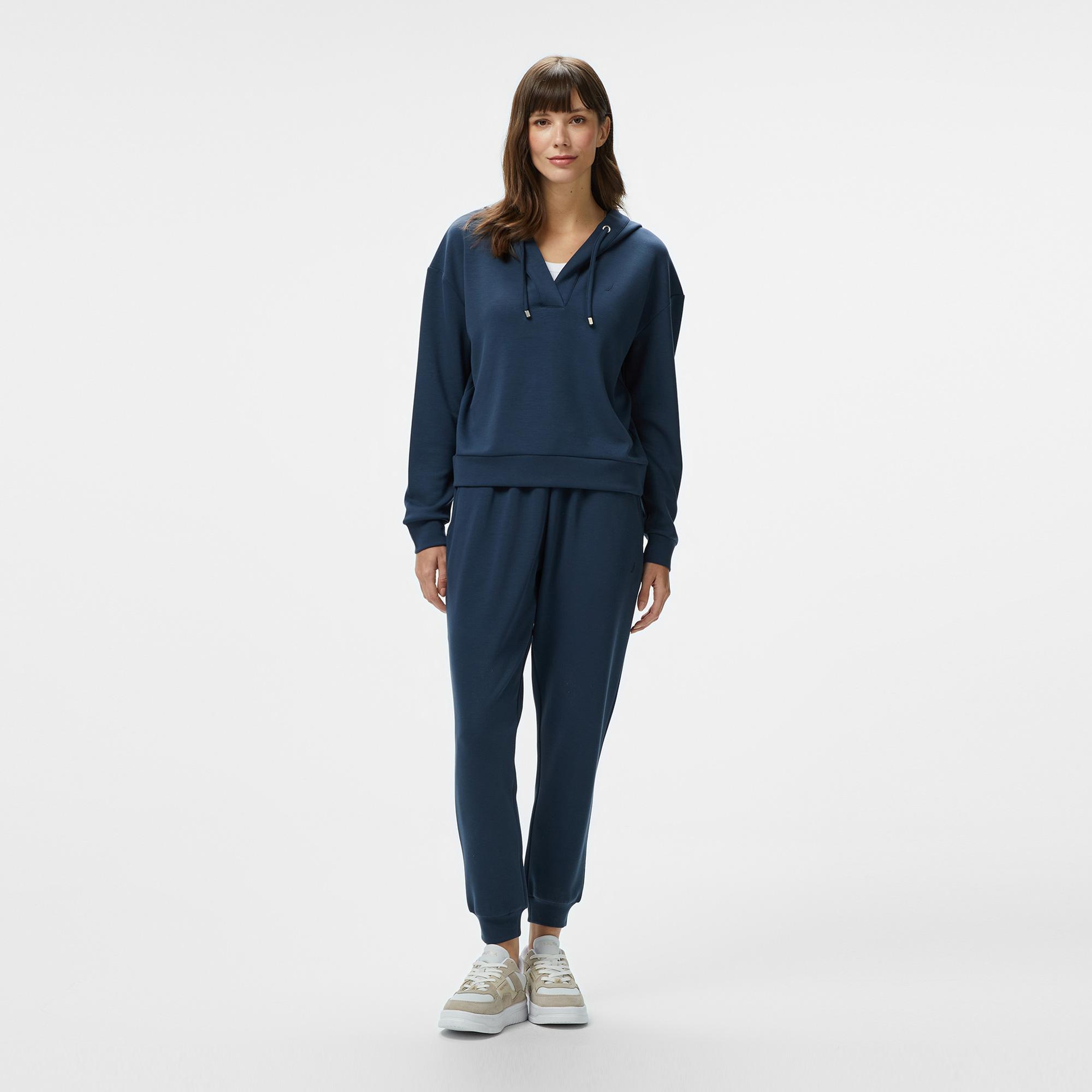 Nautica Kadın Lacivert Regular Fit Kapüşonlu Modal Karışımlı Sweatshirt