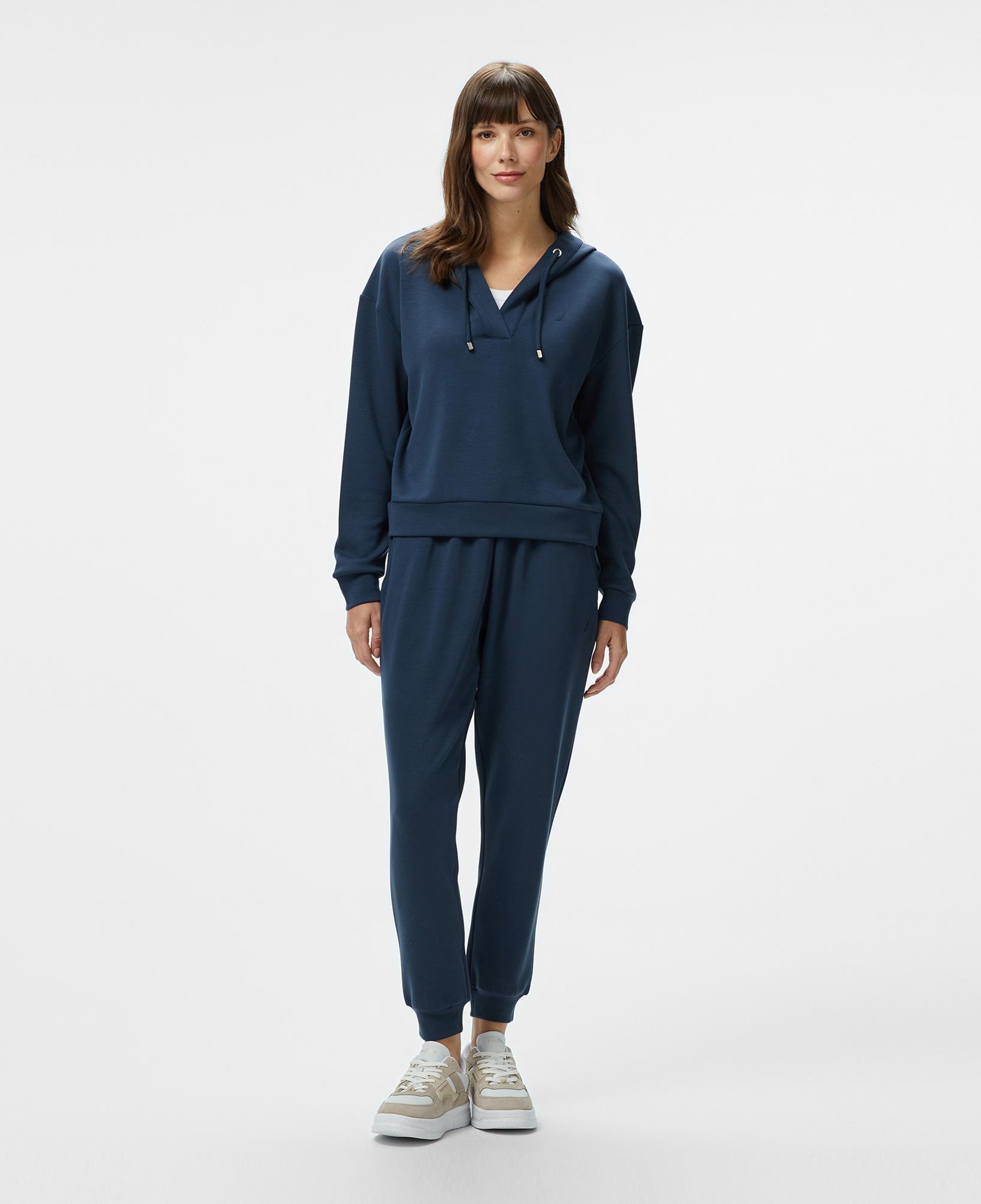 Nautica Kadın Lacivert Regular Fit Kapüşonlu Modal Karışımlı Sweatshirt