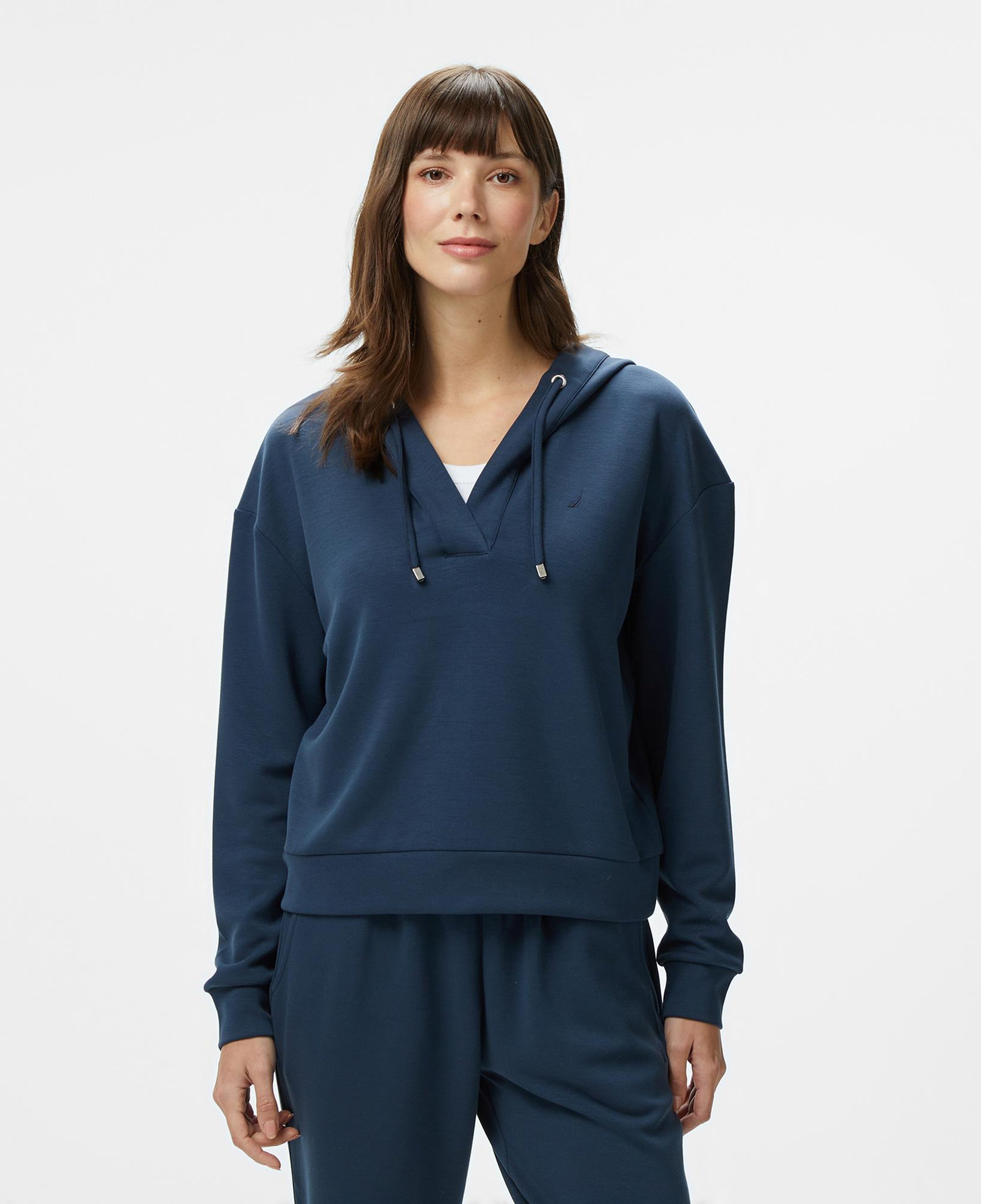 Nautica Kadın Lacivert Regular Fit Kapüşonlu Modal Karışımlı Sweatshirt