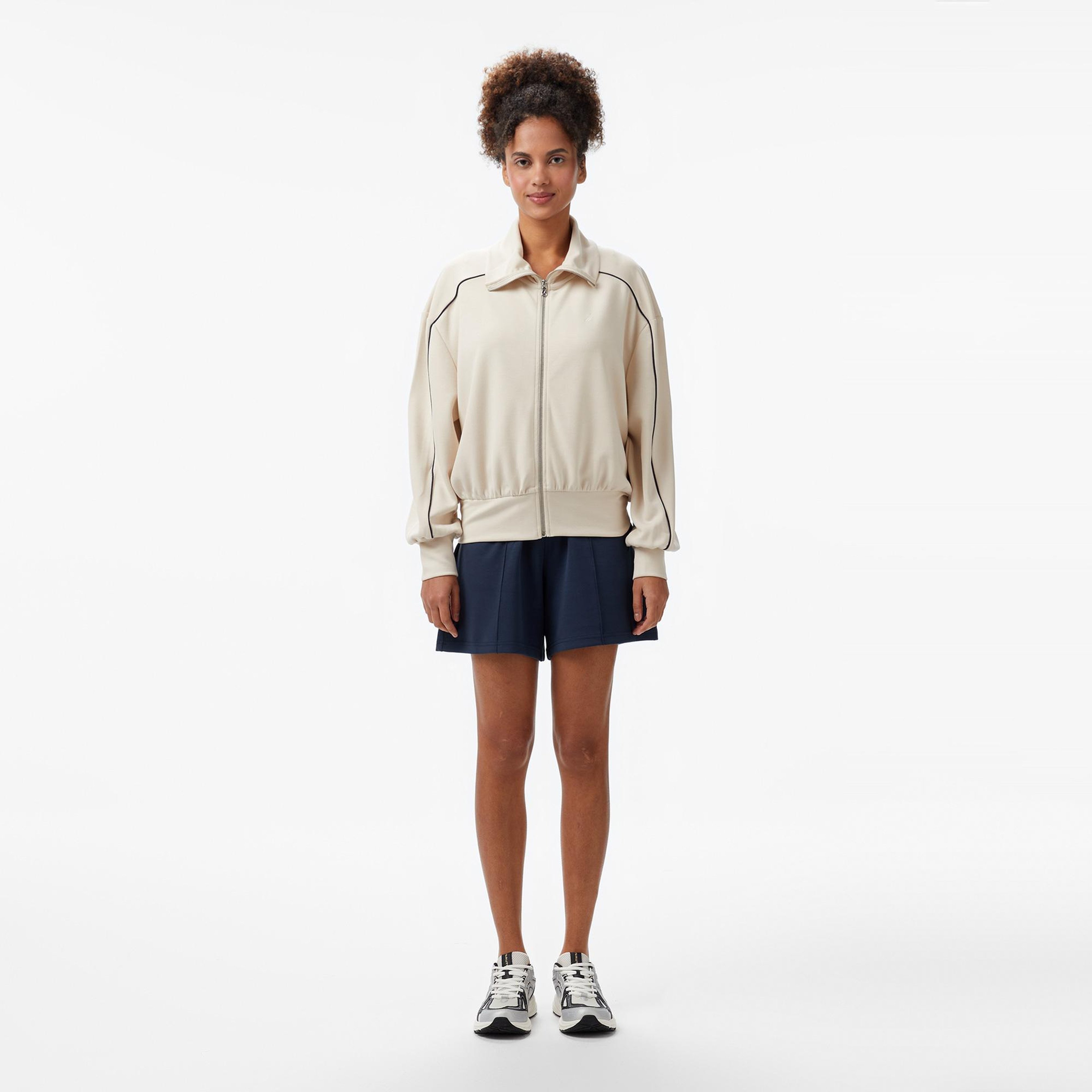 Nautica Kadın Ekru Regular Fit Dik Yaka Modal Karışımlı Sweatshirt