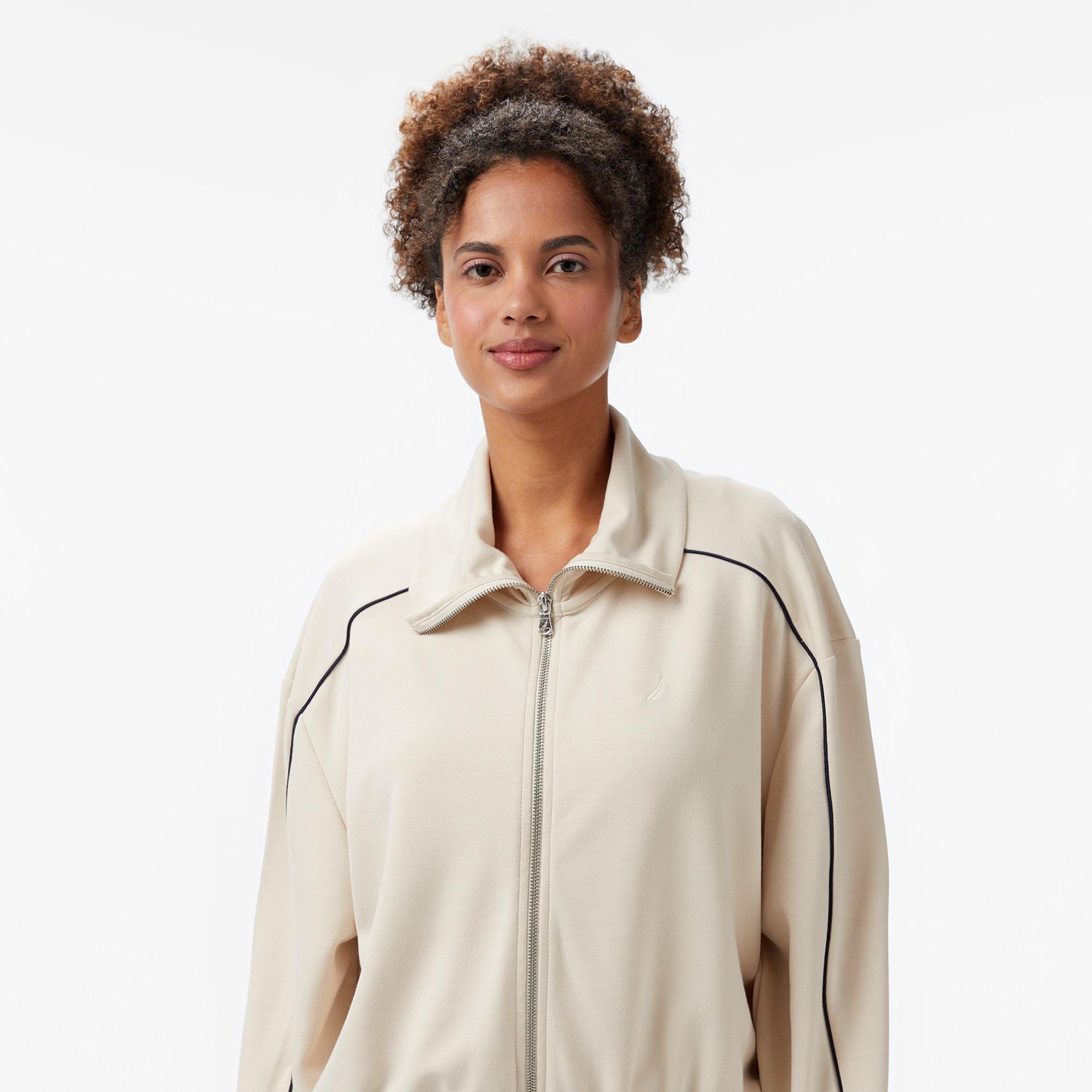 Nautica Kadın Ekru Regular Fit Dik Yaka Modal Karışımlı Sweatshirt
