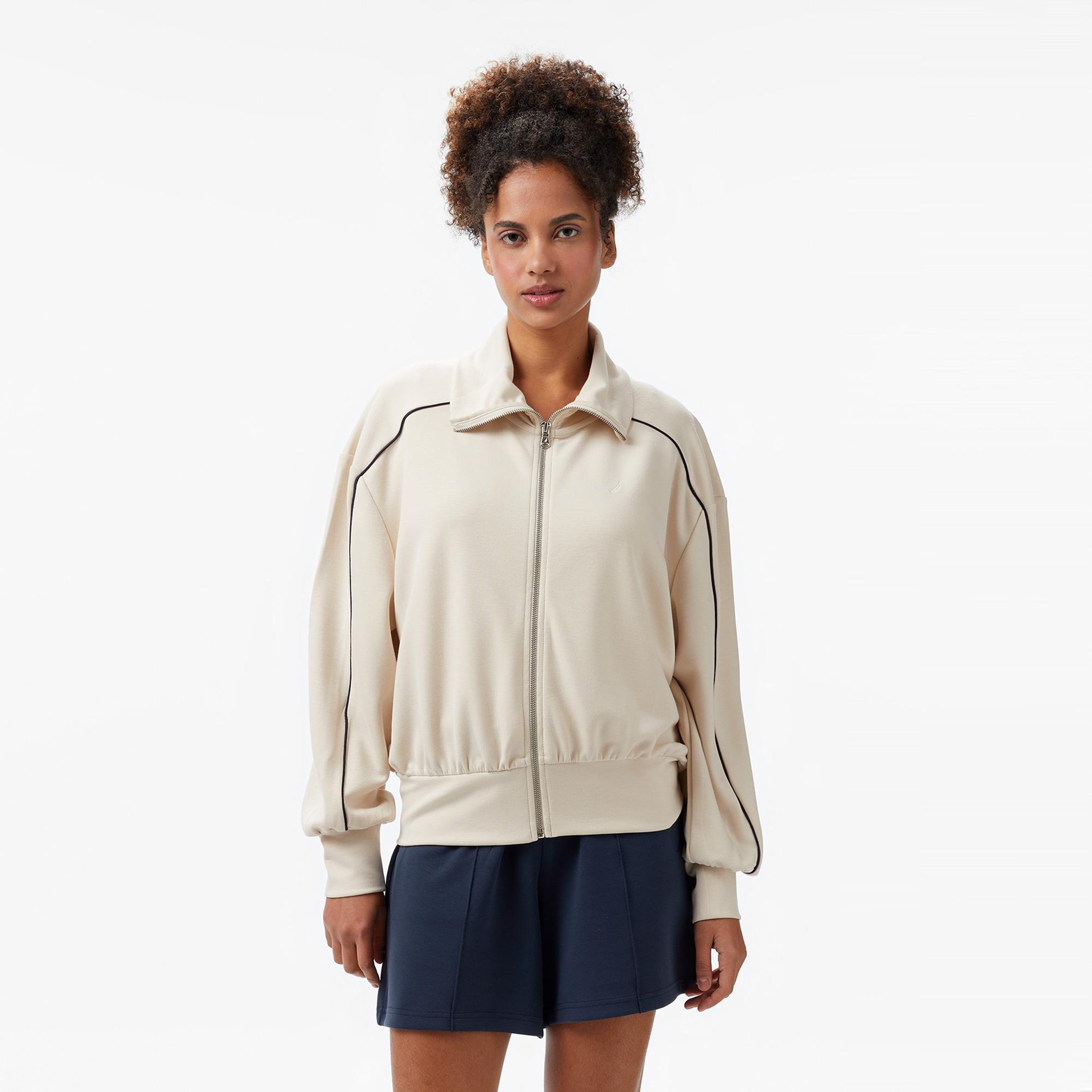 Nautica Kadın Ekru Regular Fit Dik Yaka Modal Karışımlı Sweatshirt