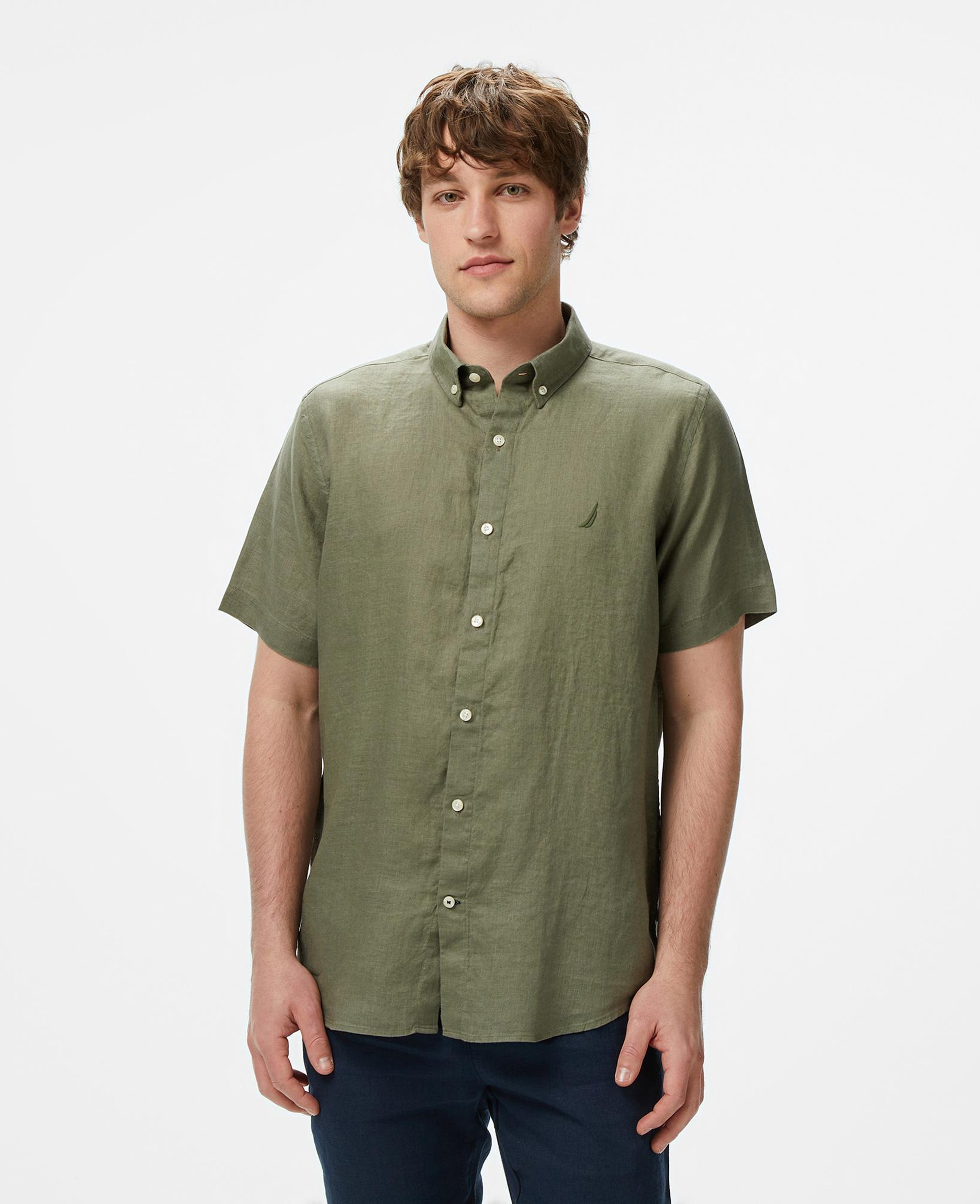 Nautica Erkek Haki Classic Fit Keten Gömlek