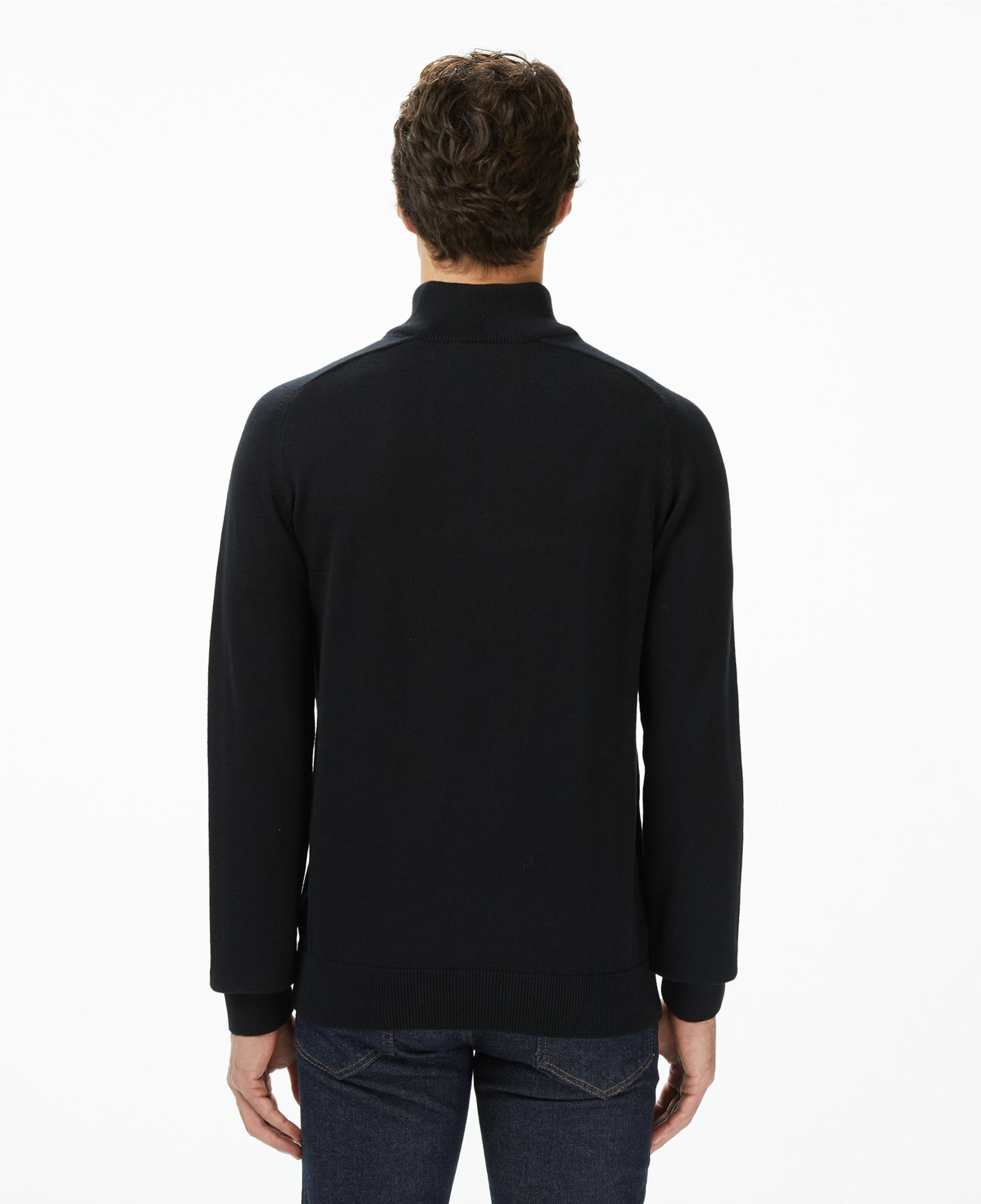 Erkek Classic Fit Yarım Fermuarlı Çizgili Siyah Kazak
