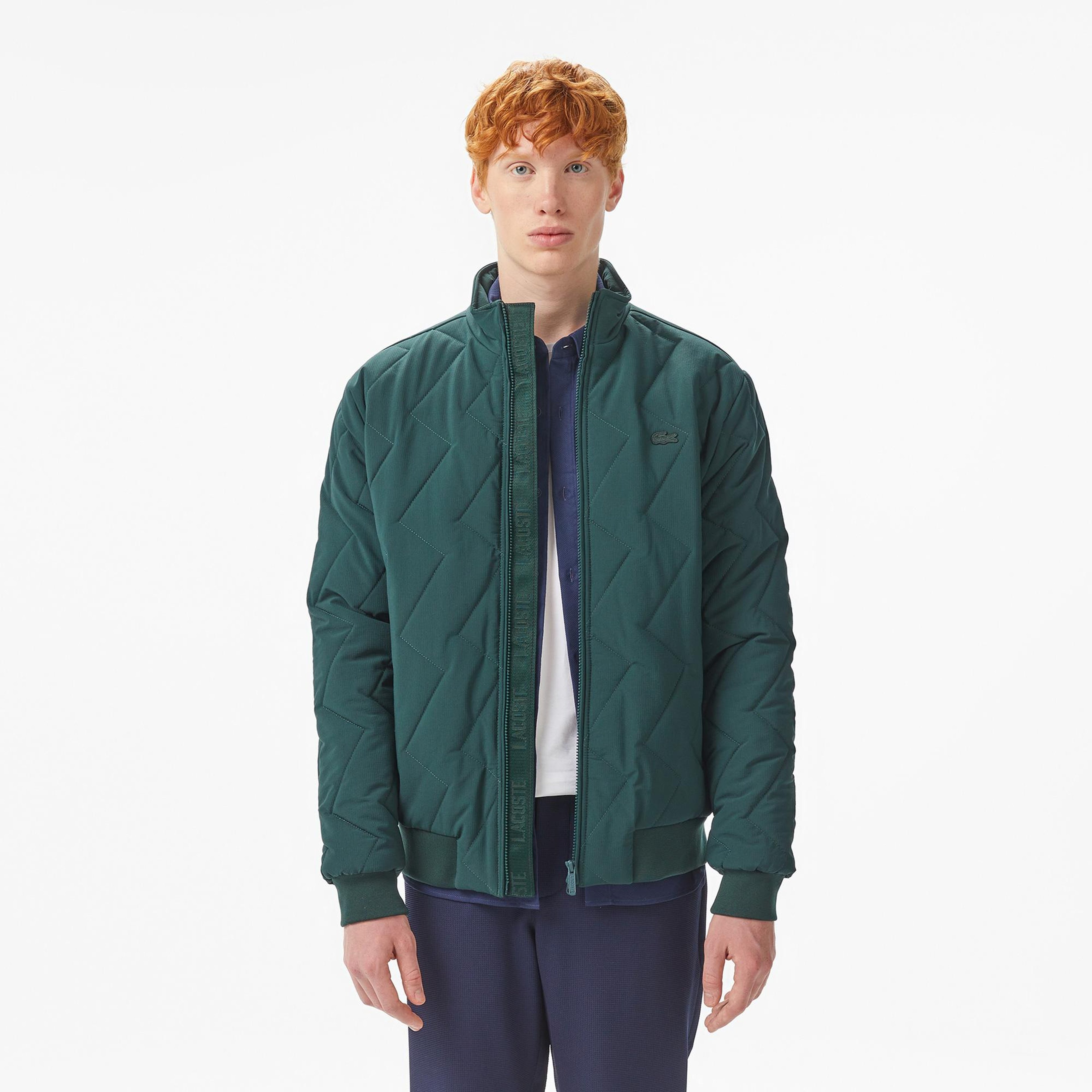 Lacoste Erkek Dik Yaka Kapitone Koyu Yeşil Mont