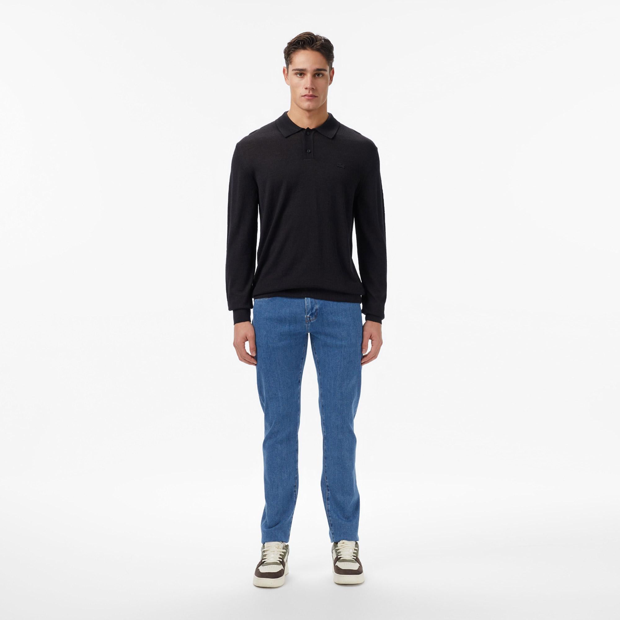 Erkek Classic Fit Polo Yaka Siyah Kazak