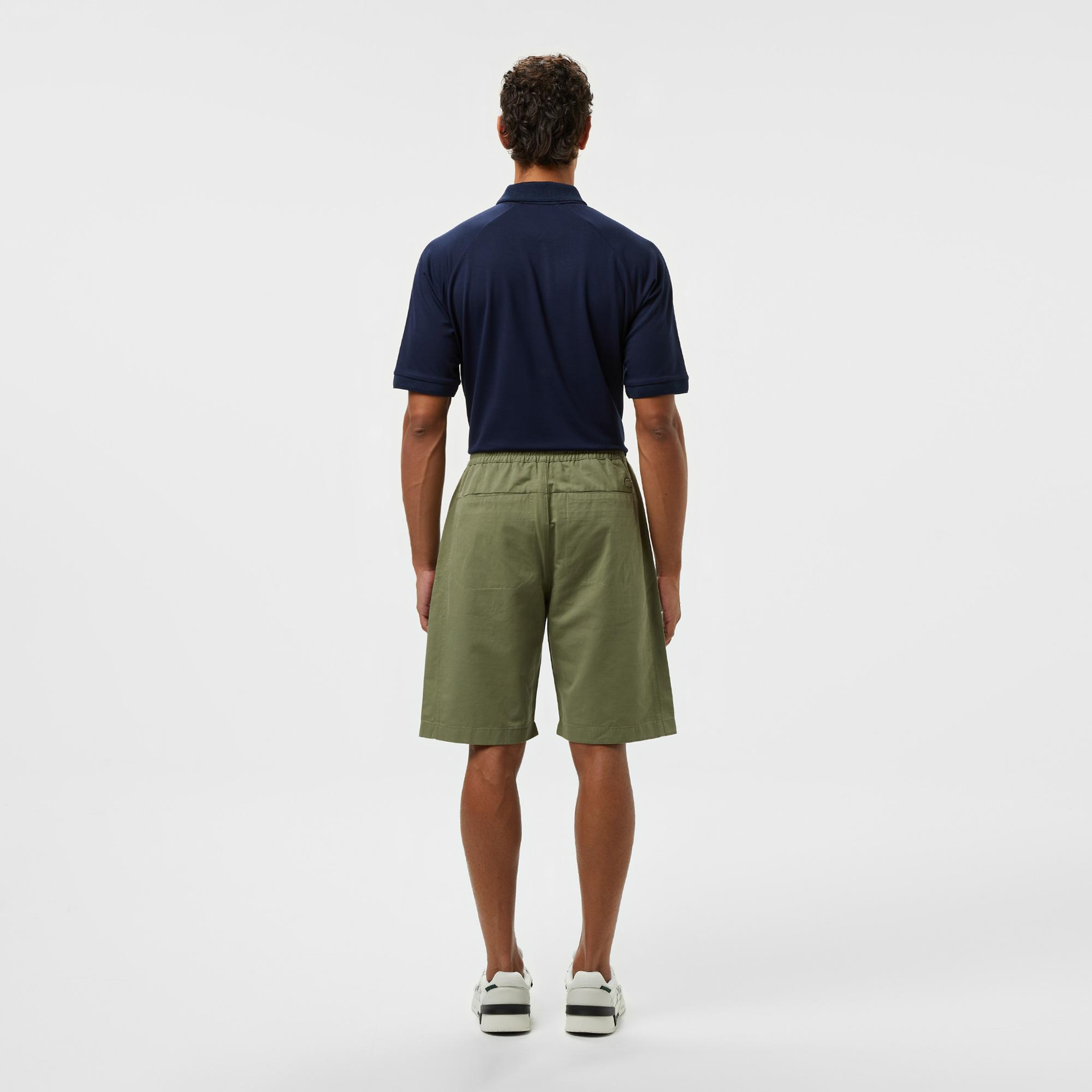 Erkek Relaxed Fit Haki Keten Karışımlı Bermuda Şort