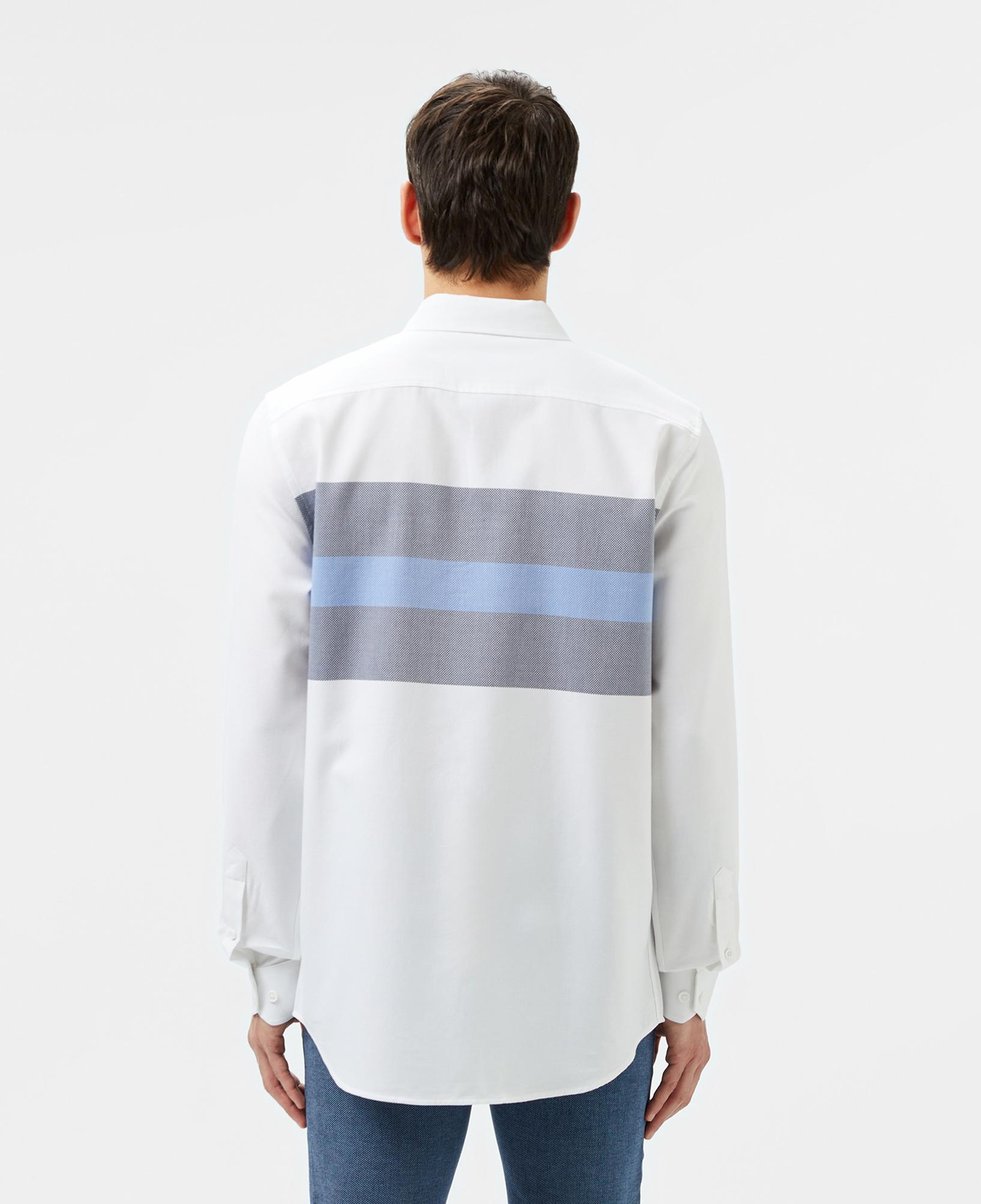Erkek Slim Fit Renk Bloklu Beyaz Gömlek