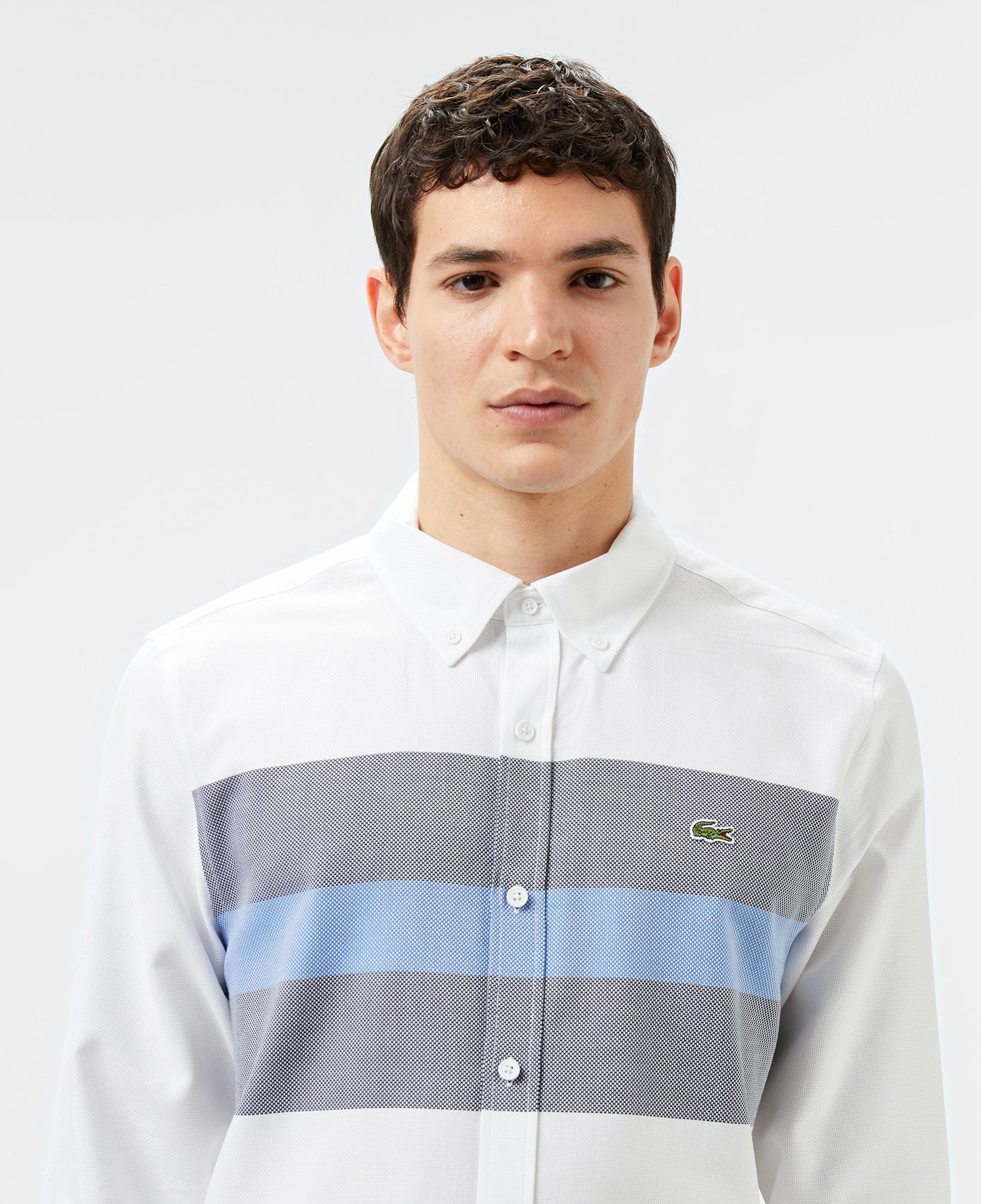 Erkek Slim Fit Renk Bloklu Beyaz Gömlek