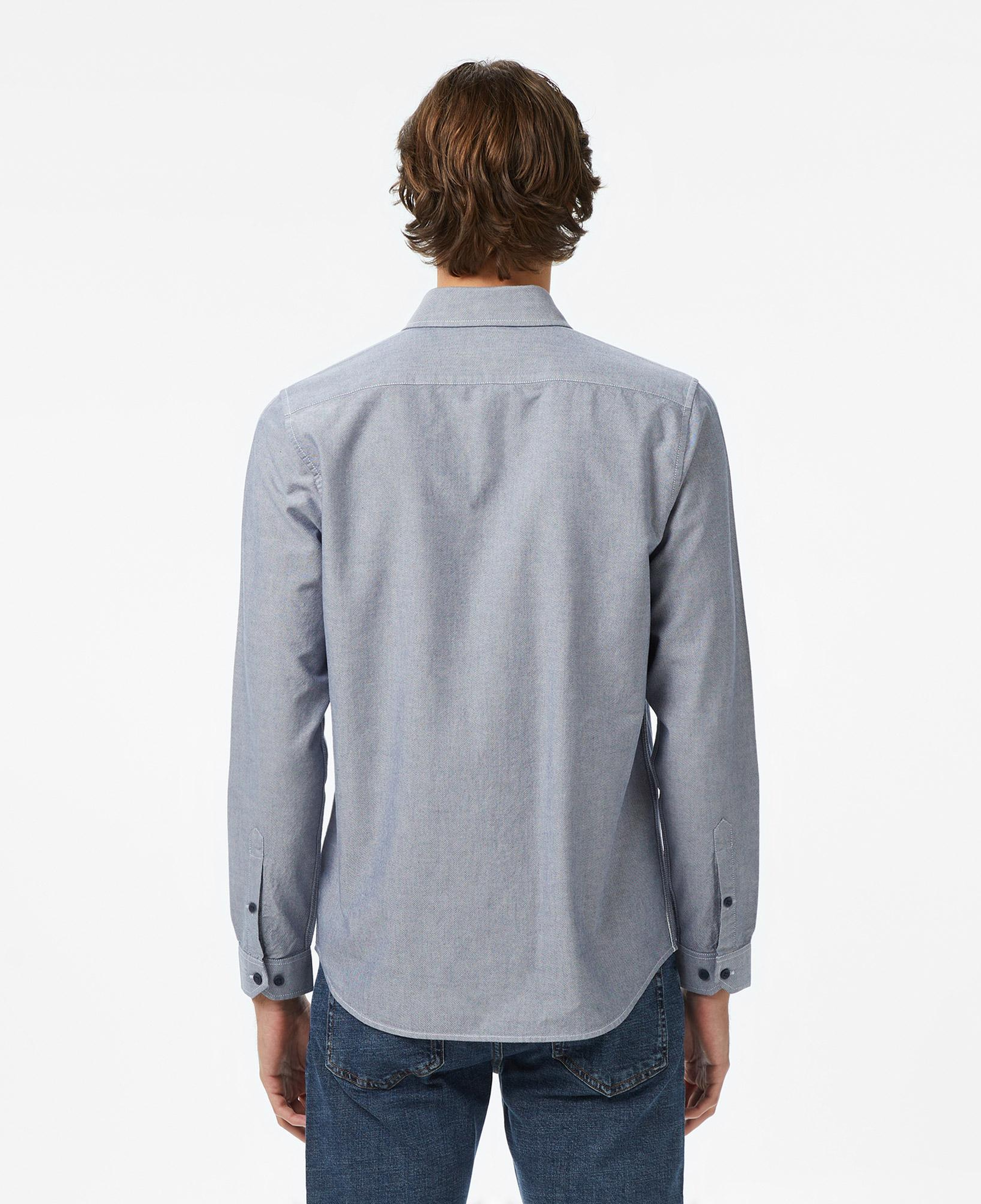 Erkek Slim Fit Düğmeli Yaka Renk Bloklu Lacivert Gömlek