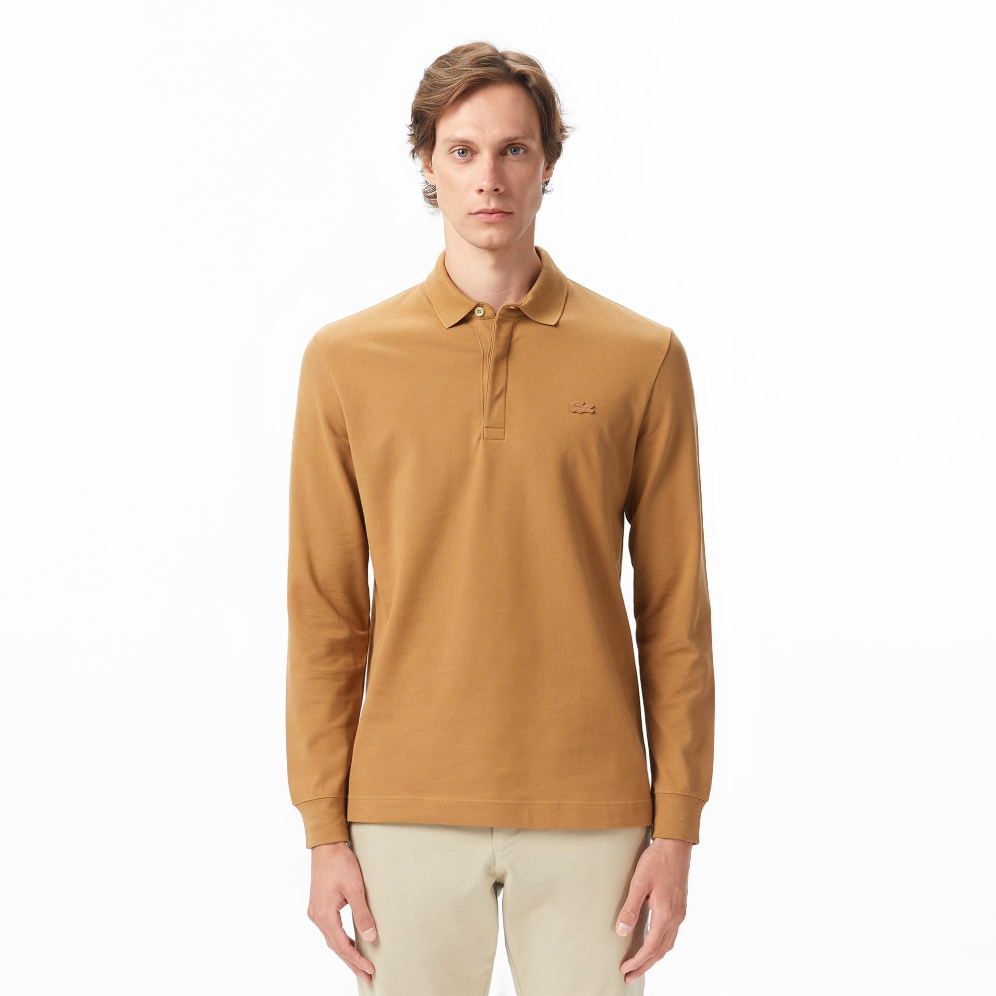 Erkek Regular Fit Uzun Kollu Açık Kahverengi Paris Polo