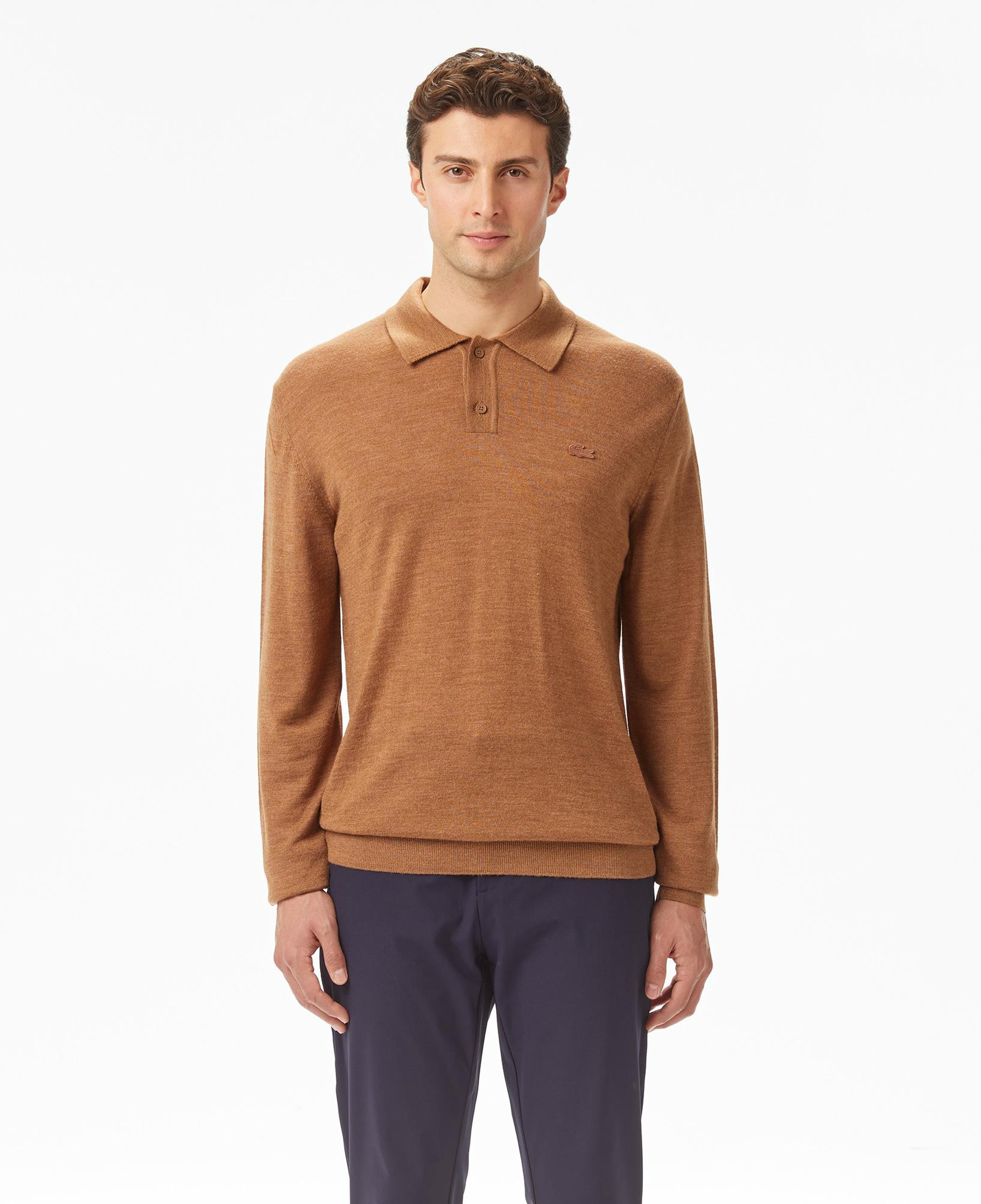 Erkek Classic Fit Polo Yaka Kahverengi Kazak