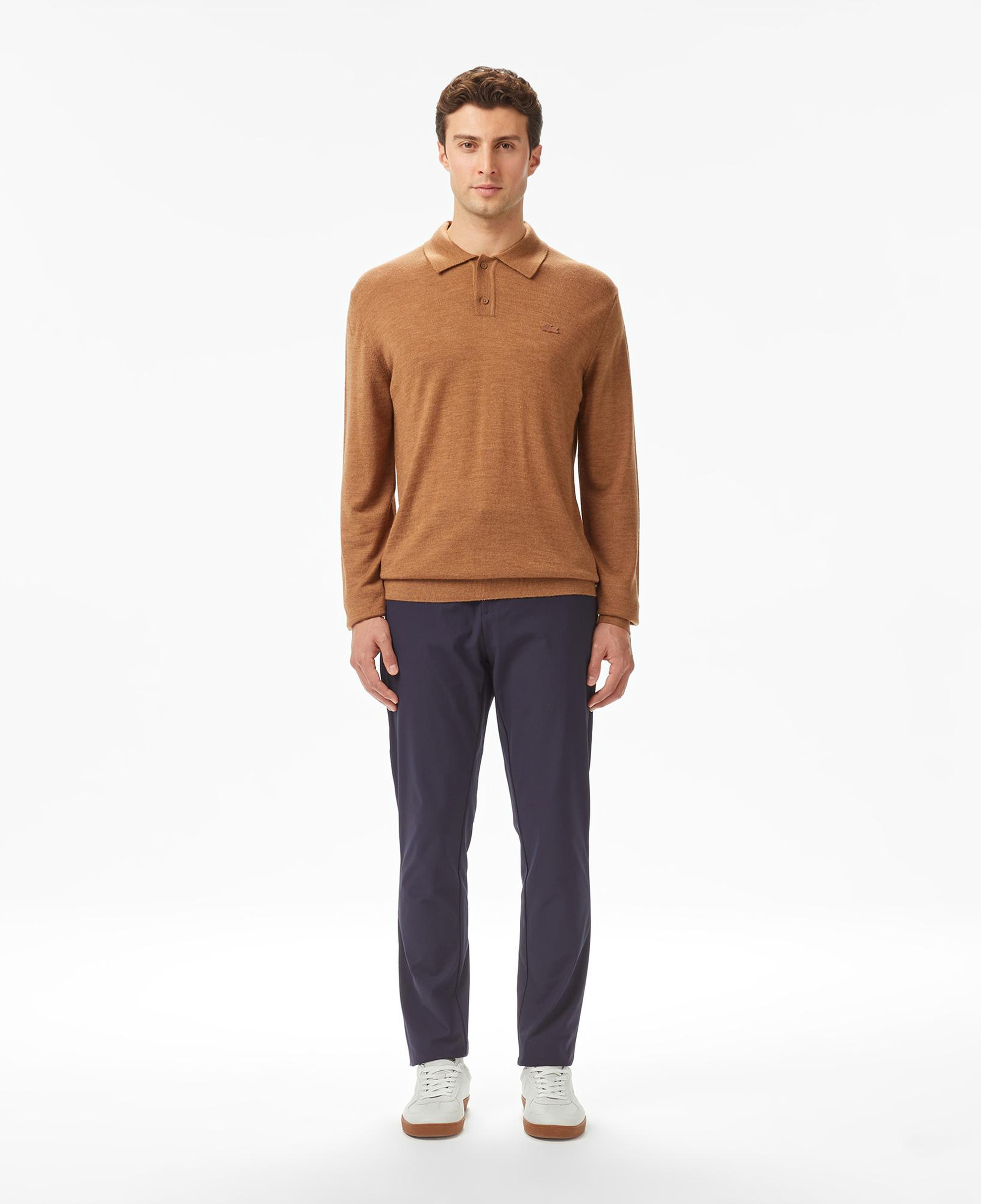 Erkek Classic Fit Polo Yaka Kahverengi Kazak