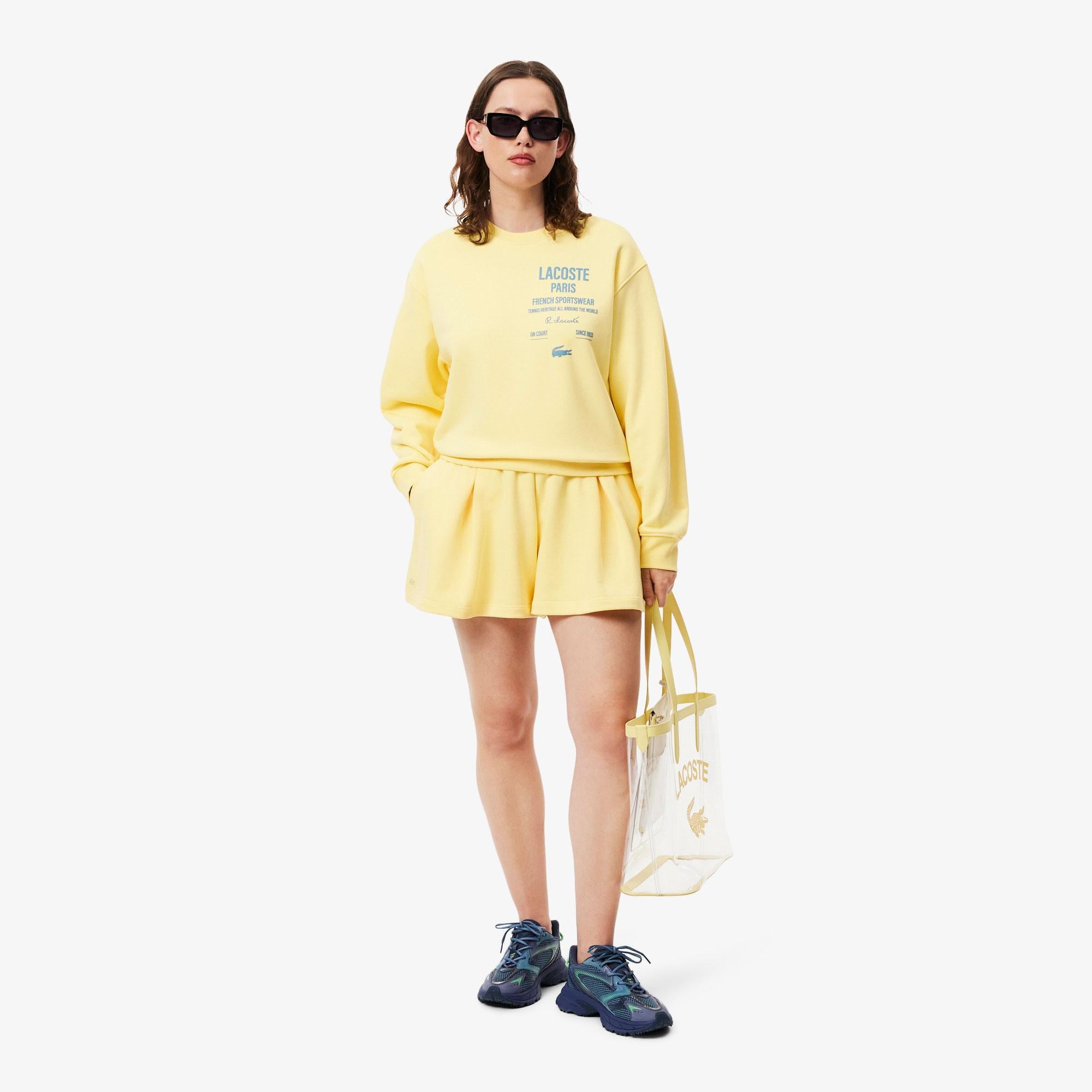Lacoste Oversized Fit Pleated Kadın Sarı Modal Karışımlı Eşofman Üstü