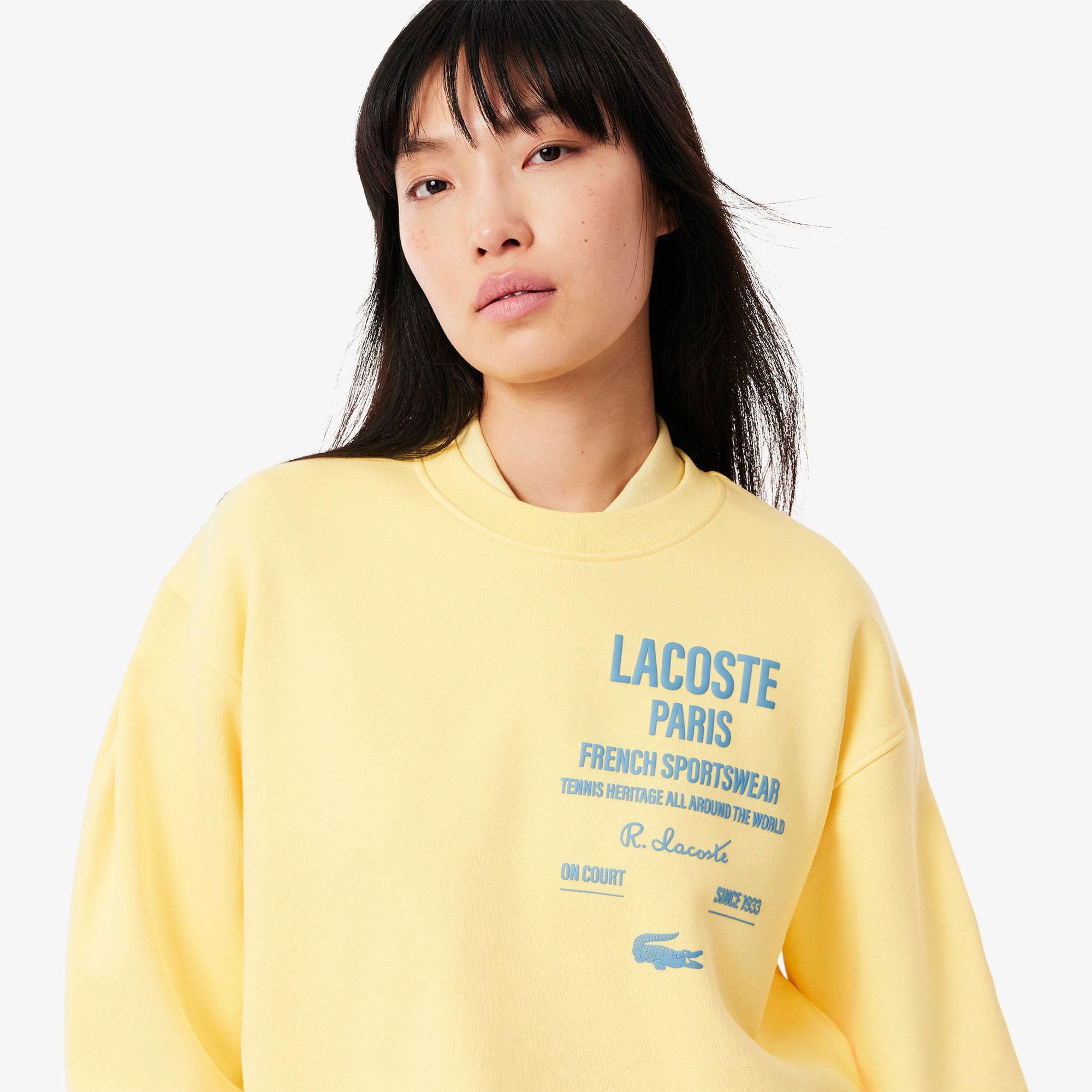 Lacoste Oversized Fit Pleated Kadın Sarı Modal Karışımlı Eşofman Üstü