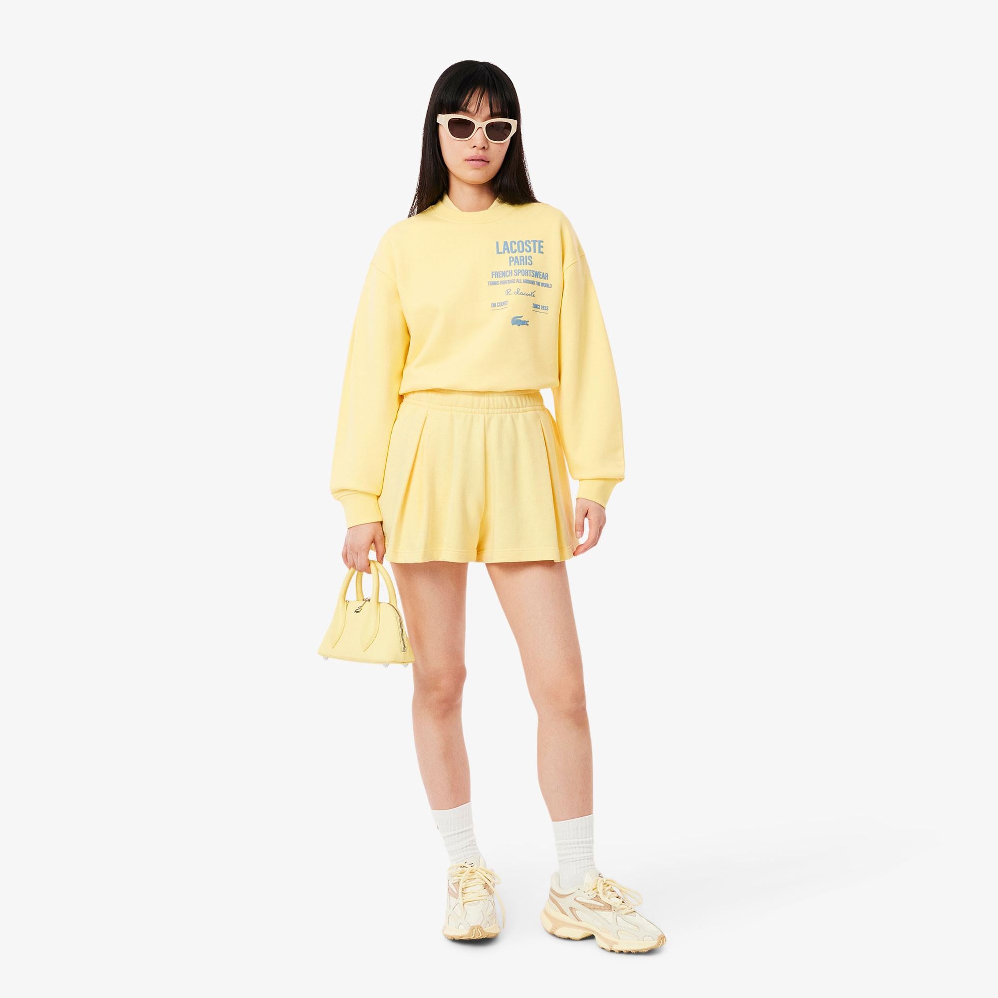 Lacoste Oversized Fit Pleated Kadın Sarı Modal Karışımlı Eşofman Üstü