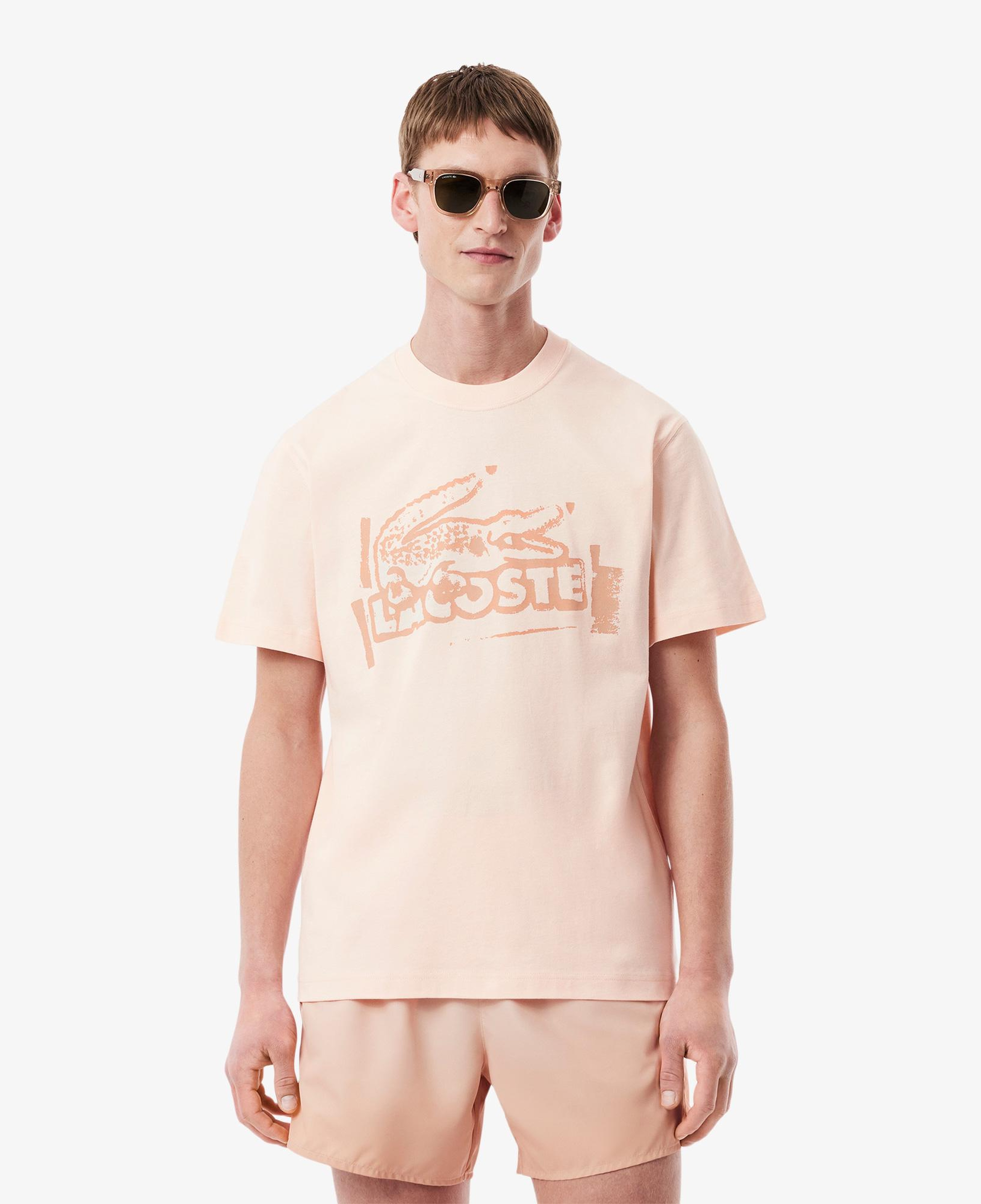 Erkek Classic Fit Bisiklet Yaka Baskılı Pembe T-Shirt
