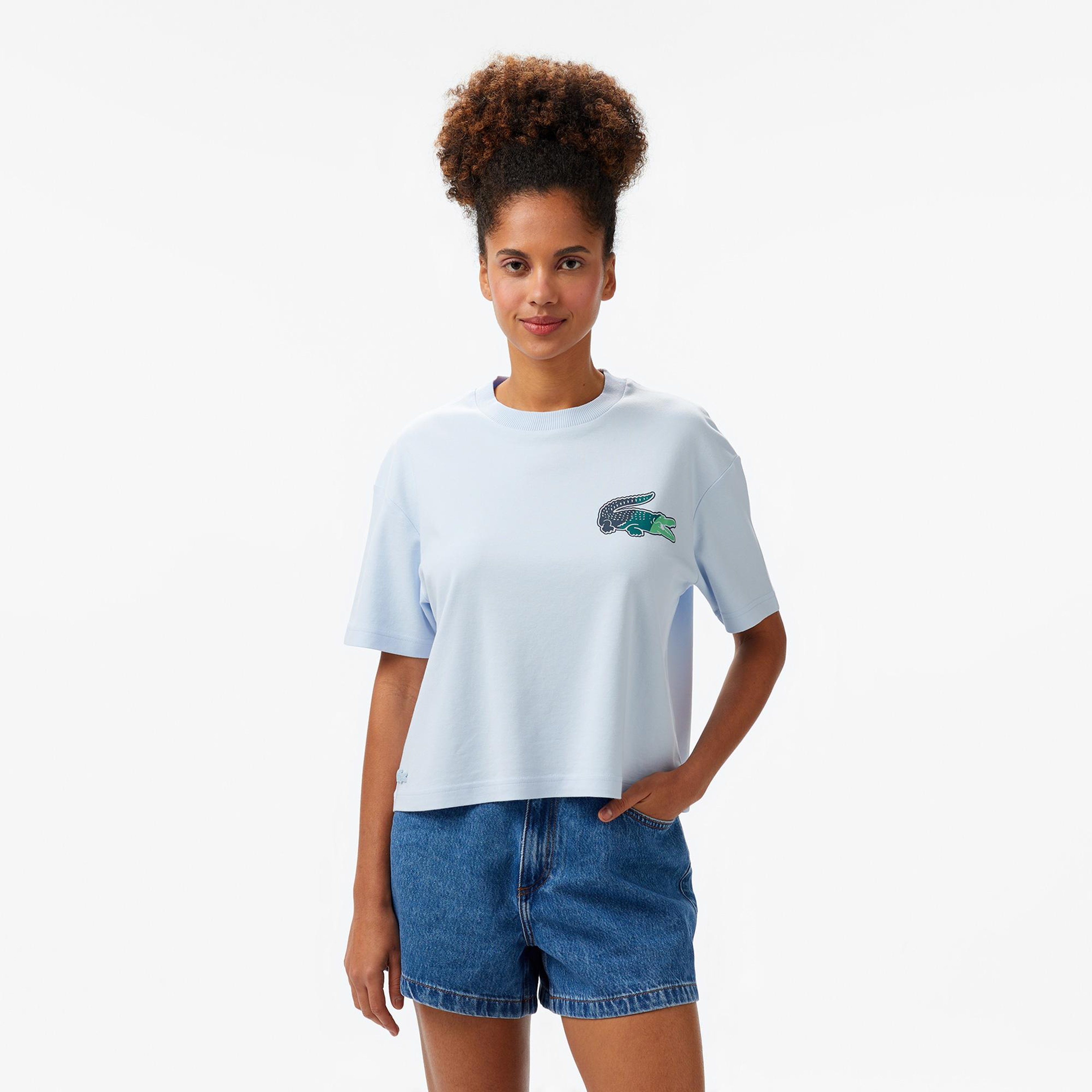 Lacoste Classic Fit Kadın Mavi Modal Karışımlı T-Shirt